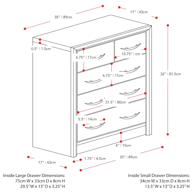 Washed Oak 5 Drawer Standard Dresser, Average Dresser Drawer Width