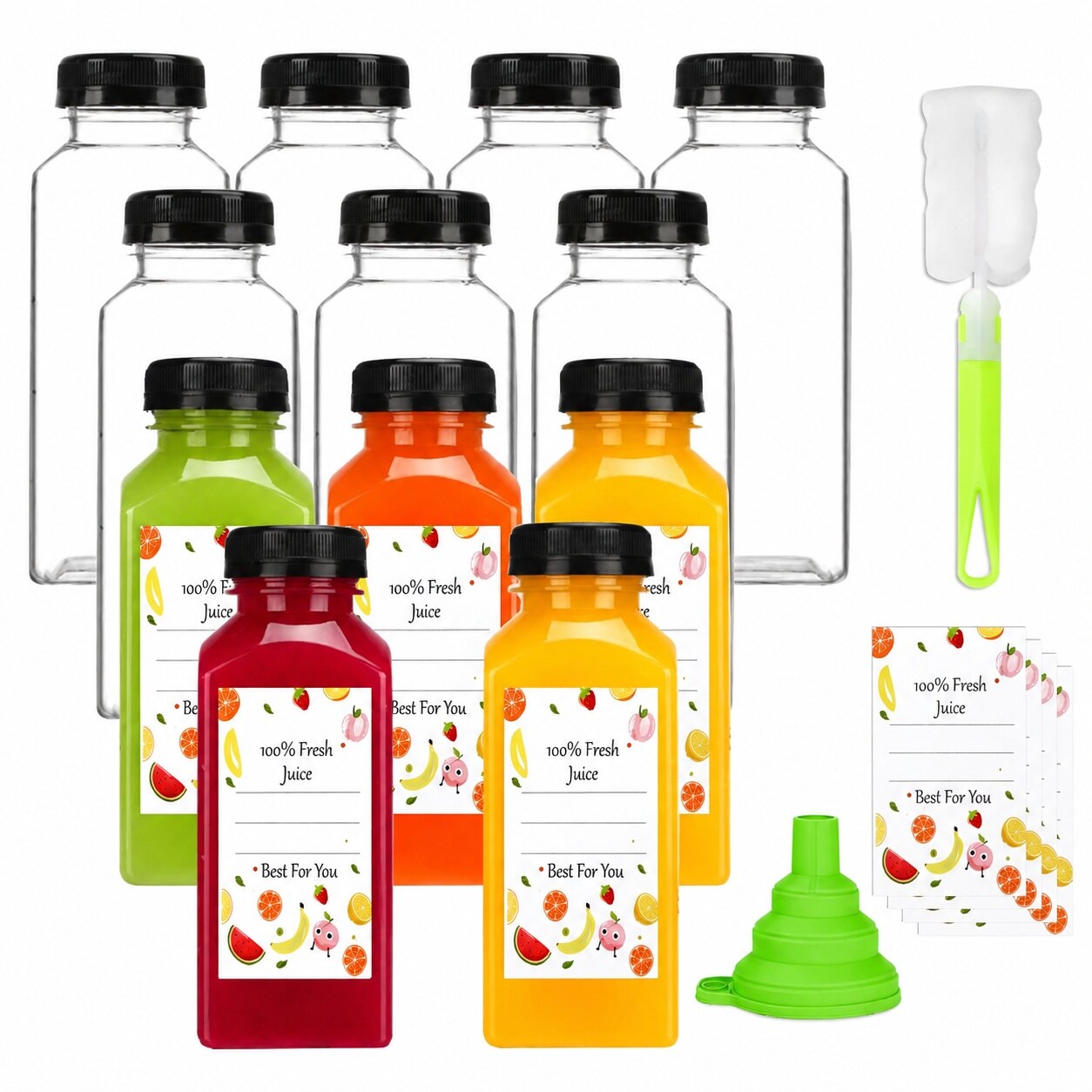 Aoibox  Set of 12 Clear 12 oz Reusable Plastic Juice Bottles with Black Tamper Proof Caps for Juicing Milk and Smoothies