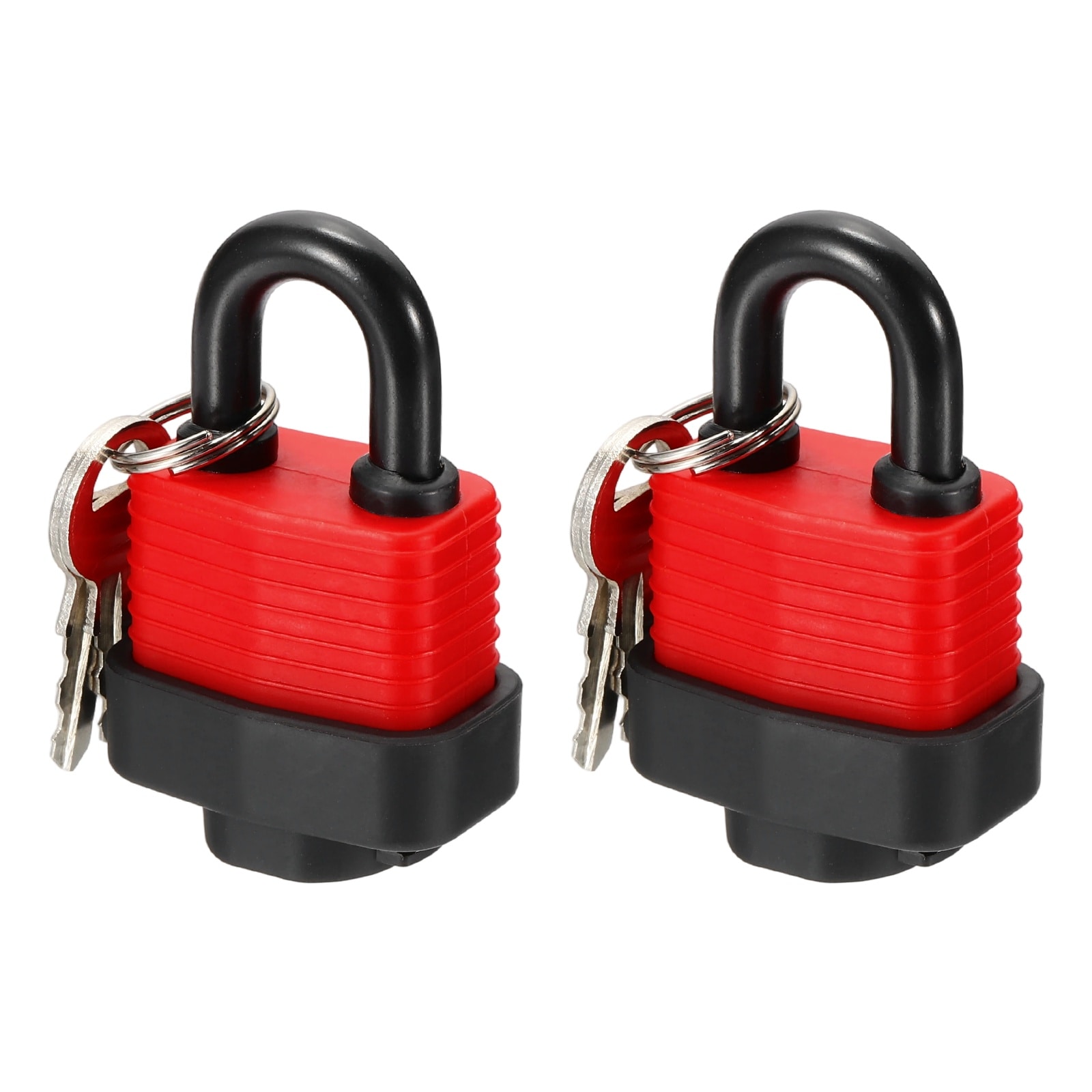 PATIKIL 2pcs Weatherproof Padlocks 1.5Inch Wide Alloy Steel Outdoor Rustproof Short Beam Locks Vinyl Wrapped Waterproof Pin Tumbler Padlock with Brass Cylinder for Garages Red