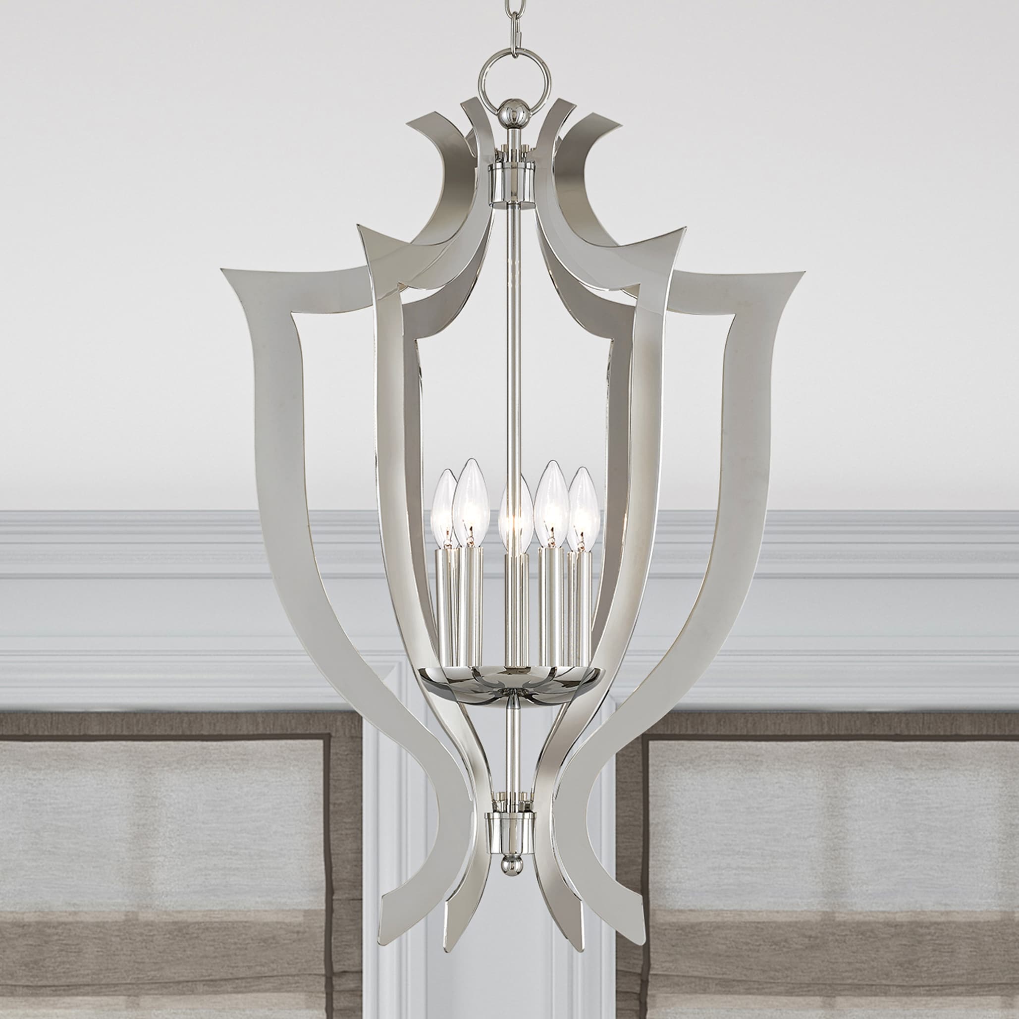 Polished Chrome 5-Light Candelabra Chandelier with Laser-Cut Design