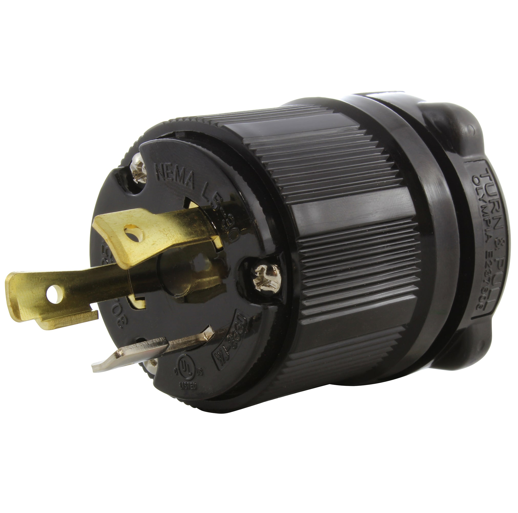AC Works NEMA 30 Amp 125-Volt 3 Prong Locking Male Plug with UL C-UL Approval, Black