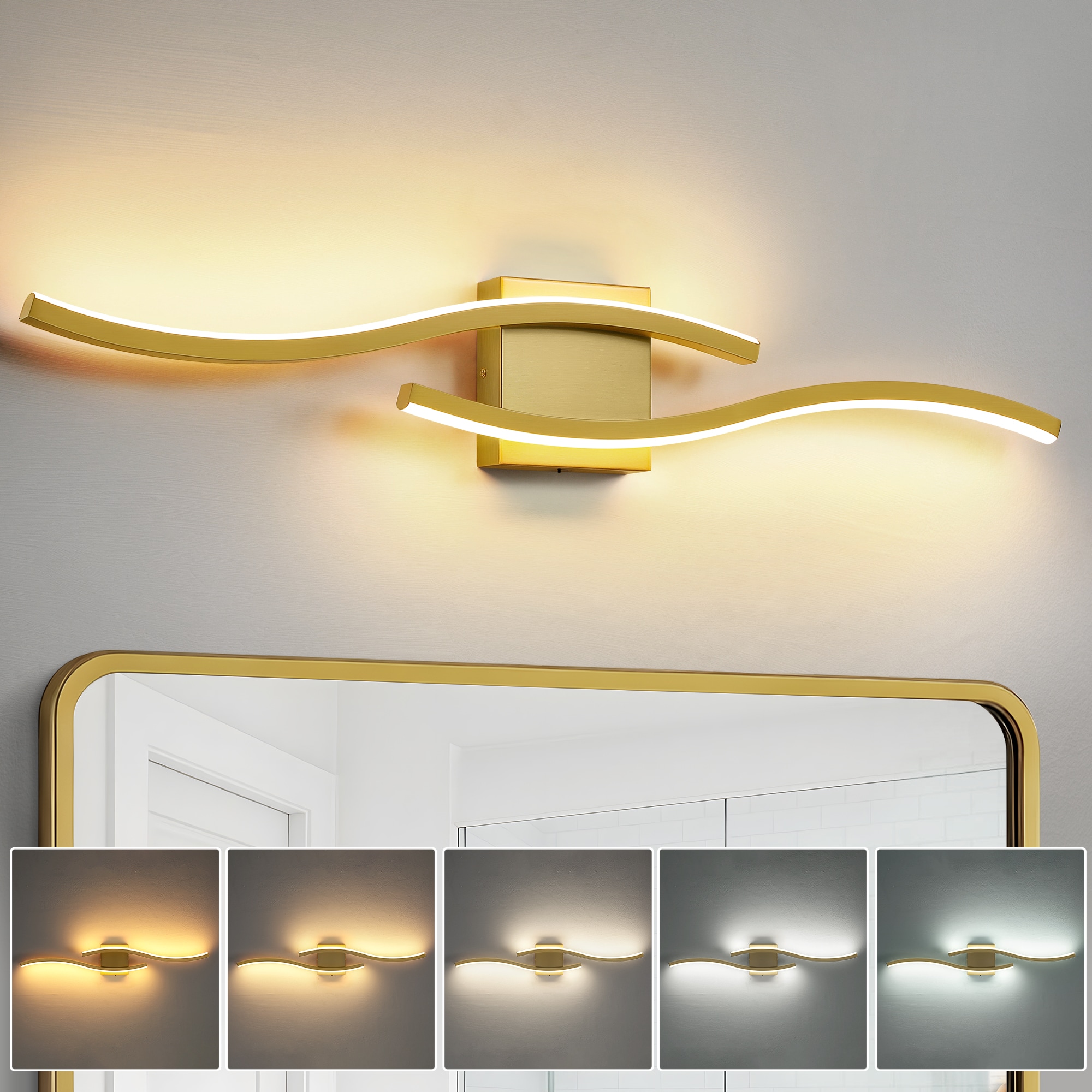 KAISITE 32 inch LED Modern Vanity Light Dimmable Gold Metal Stylish for Bathroom Bedroom