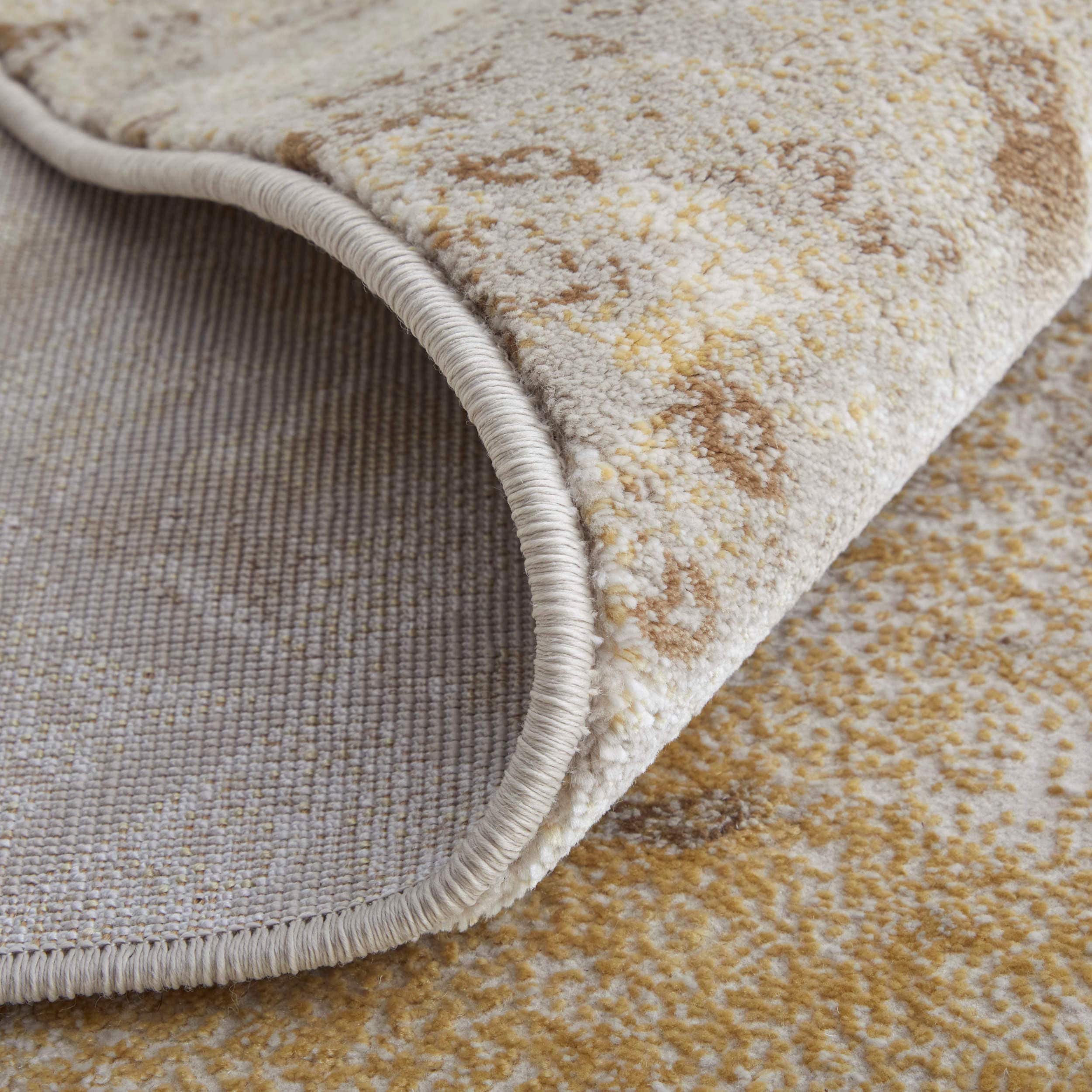 Ivory and Brown Abstract Synthetic Rectangular Rug, 5' x 8'