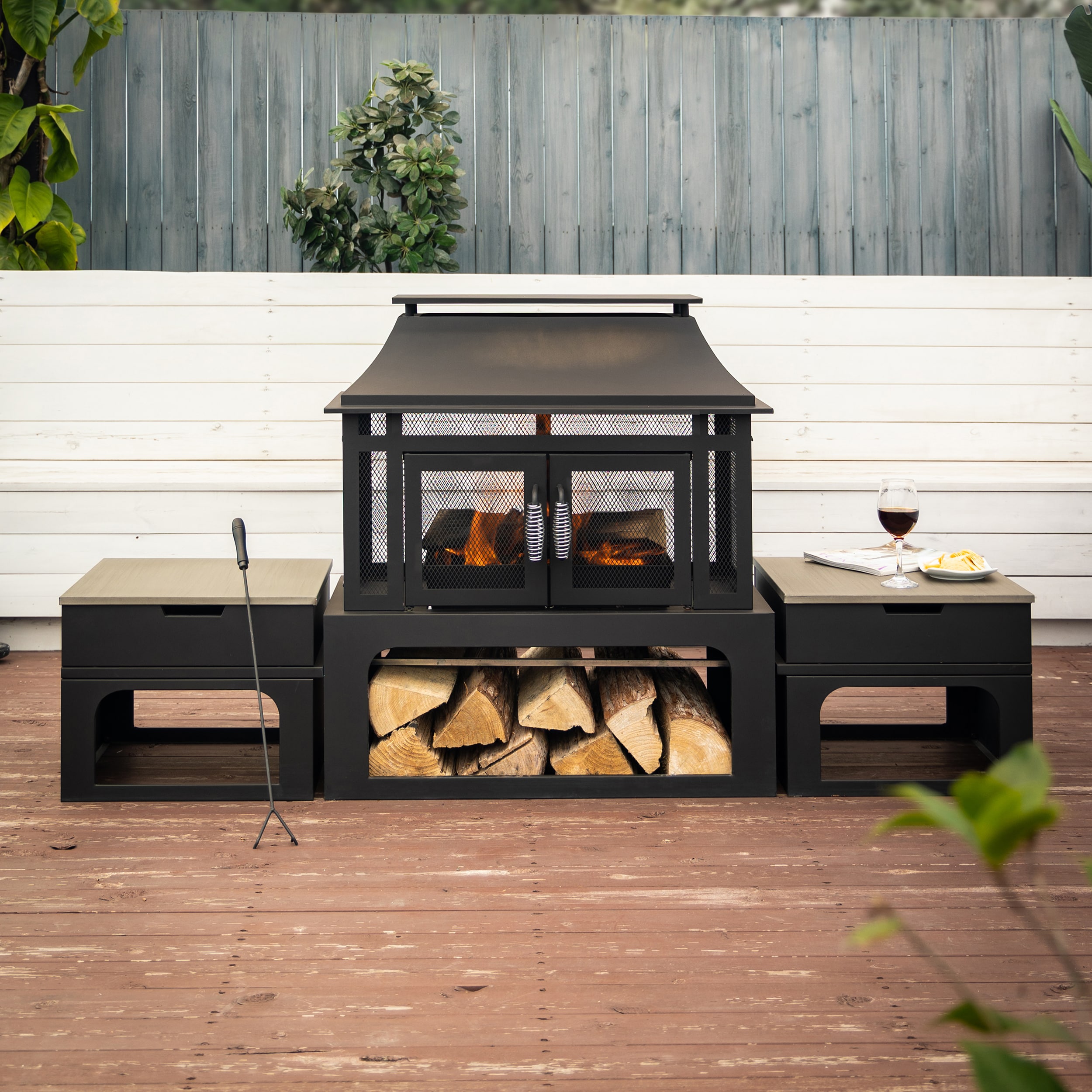 Deko Living 69.29-in W Black Steel Wood-Burning Fire Pit