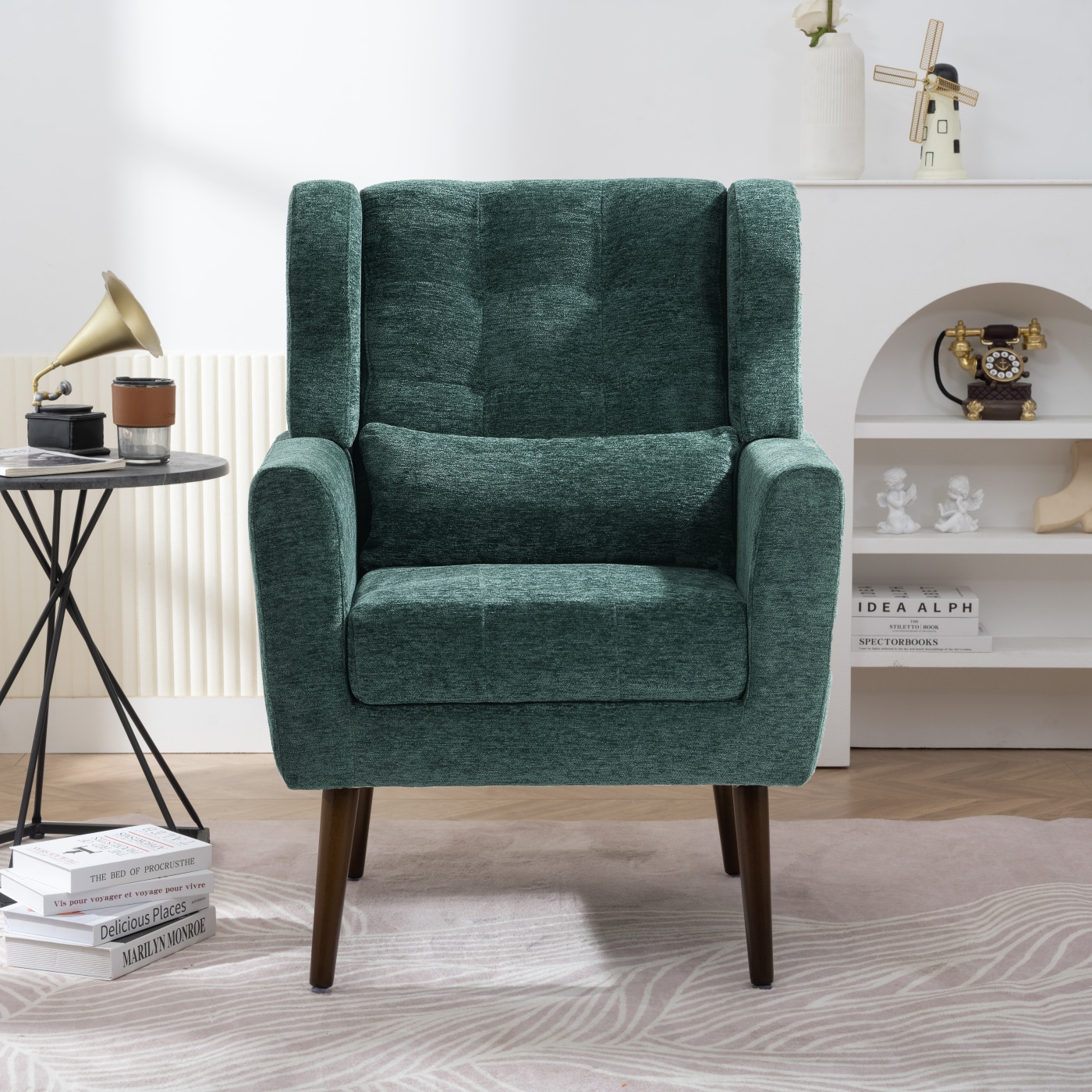 CHITA Blackish Green Modern Chenille Accent Chair with Solid Wood Frame ...