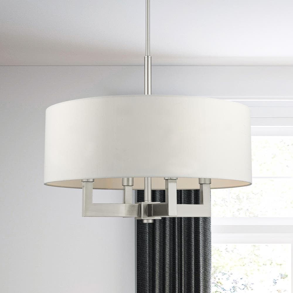 Cresthaven 4-Light Brushed Nickel Chandelier with Off-White Fabric Shade