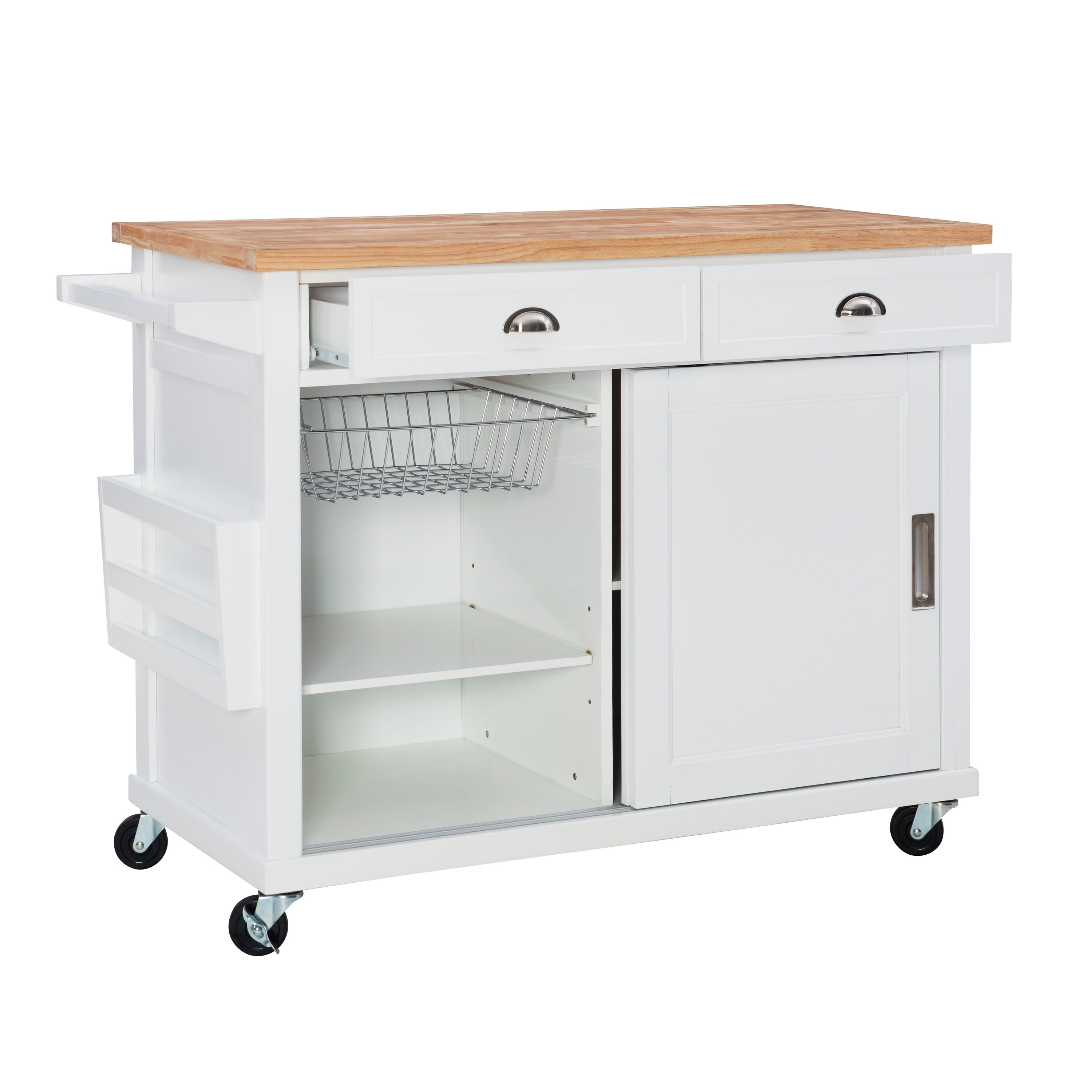 Linon White Wood Base With Mdf Wood Top Rolling Kitchen Cart (44-in X 