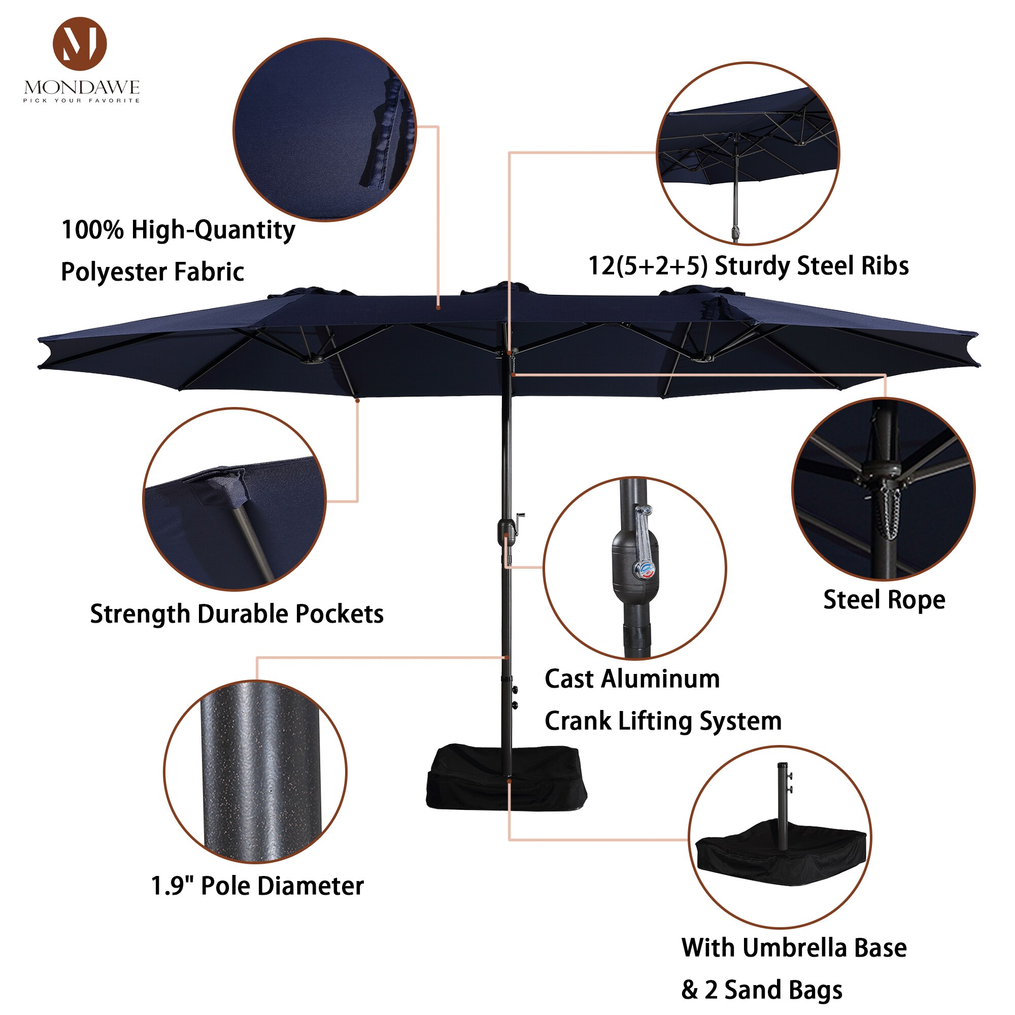 Mondawe 15-ft Blue Garden Patio Umbrella with Base in the Patio ...