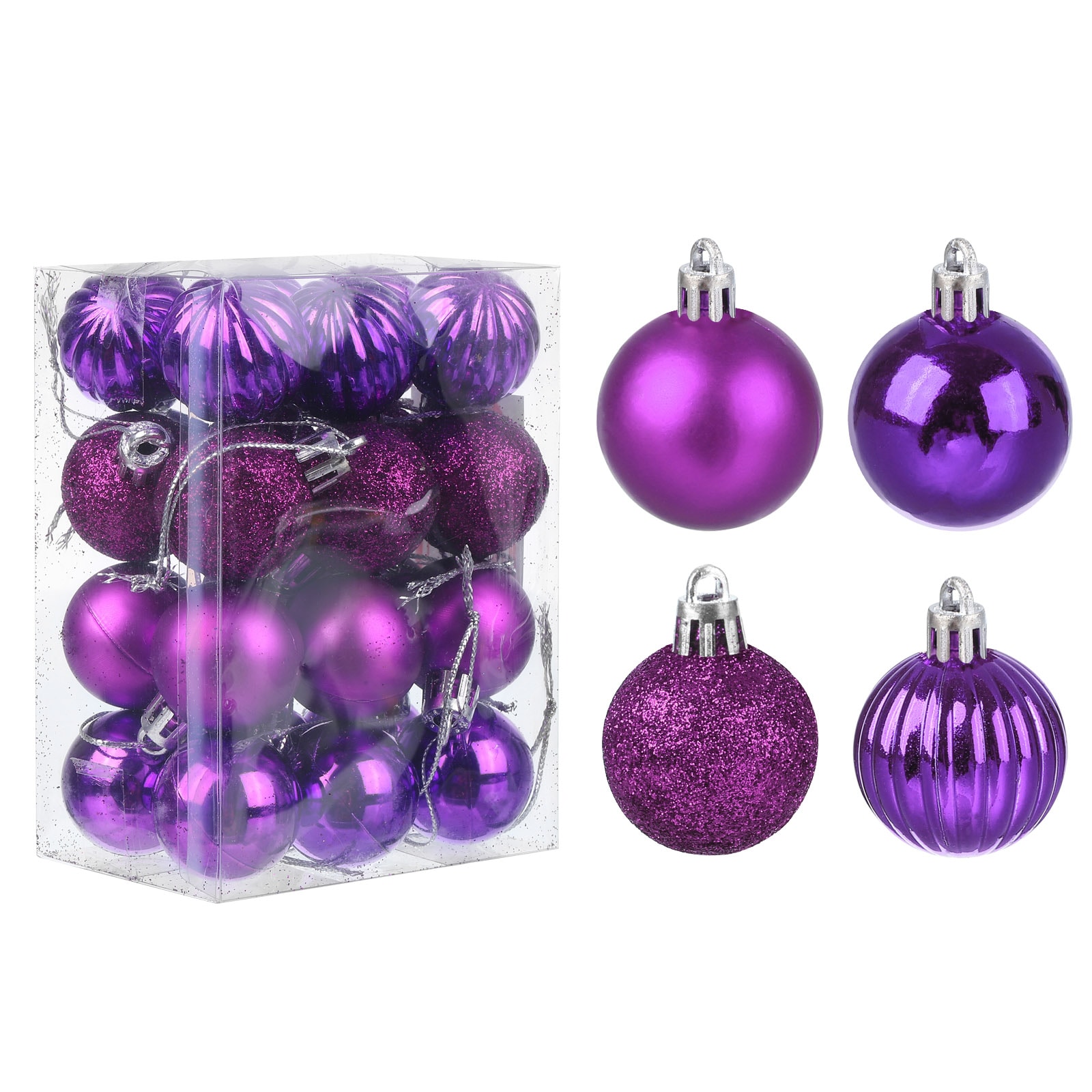 Unique Bargains S25093001UX3864 24Pcs Purple 1.18 Inch Christmas Balls Ornaments Shatterproof Ornaments Hanging Balls for Xmas Trees Wedding Party Decorations