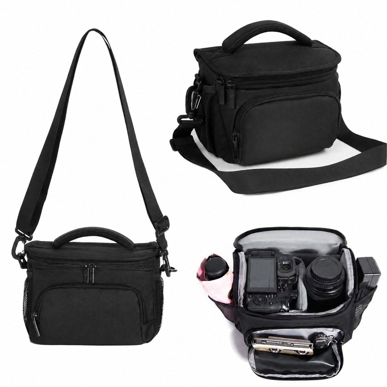 Etokfoks compact waterproof camera sling bag crossbody messenger fits one DSLR plus lens 8 7 x 5 9 x 5 9 in 0 88 lb with padded divider Polyester