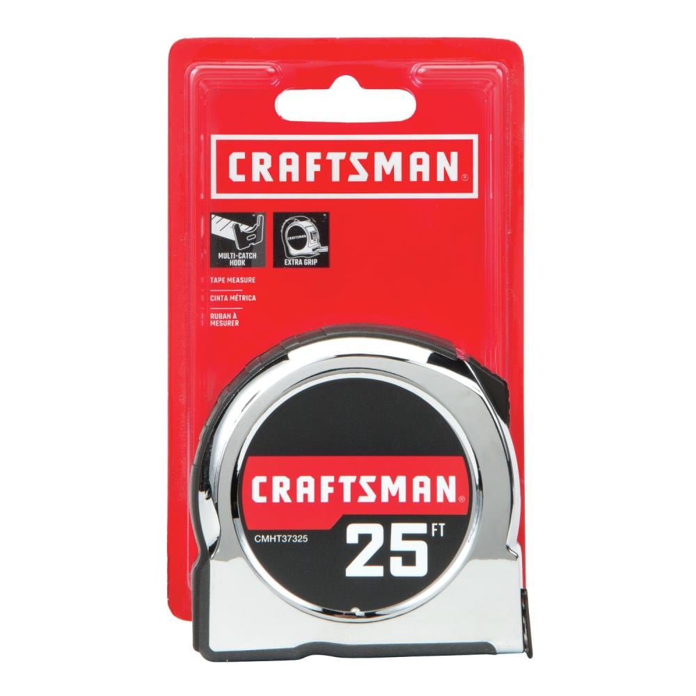CRAFTSMAN Tape Measure, 25 ft, Retraction Control and Self-Lock, Solid  Chrome Finish, Rubber Grip (CMHT37325S) 