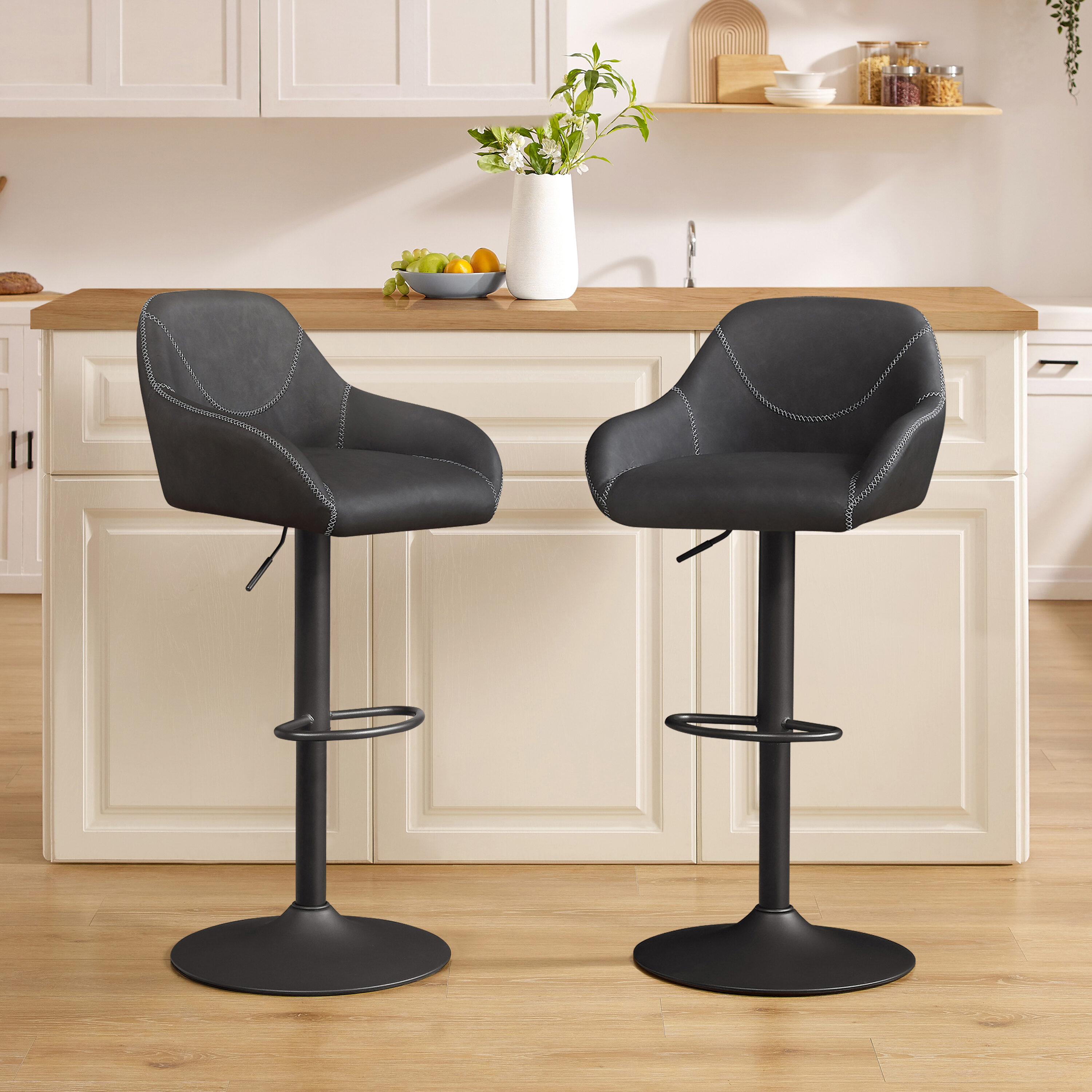 Art Leon Set of 2 Black 25.2 in H Adjustable height Upholstered