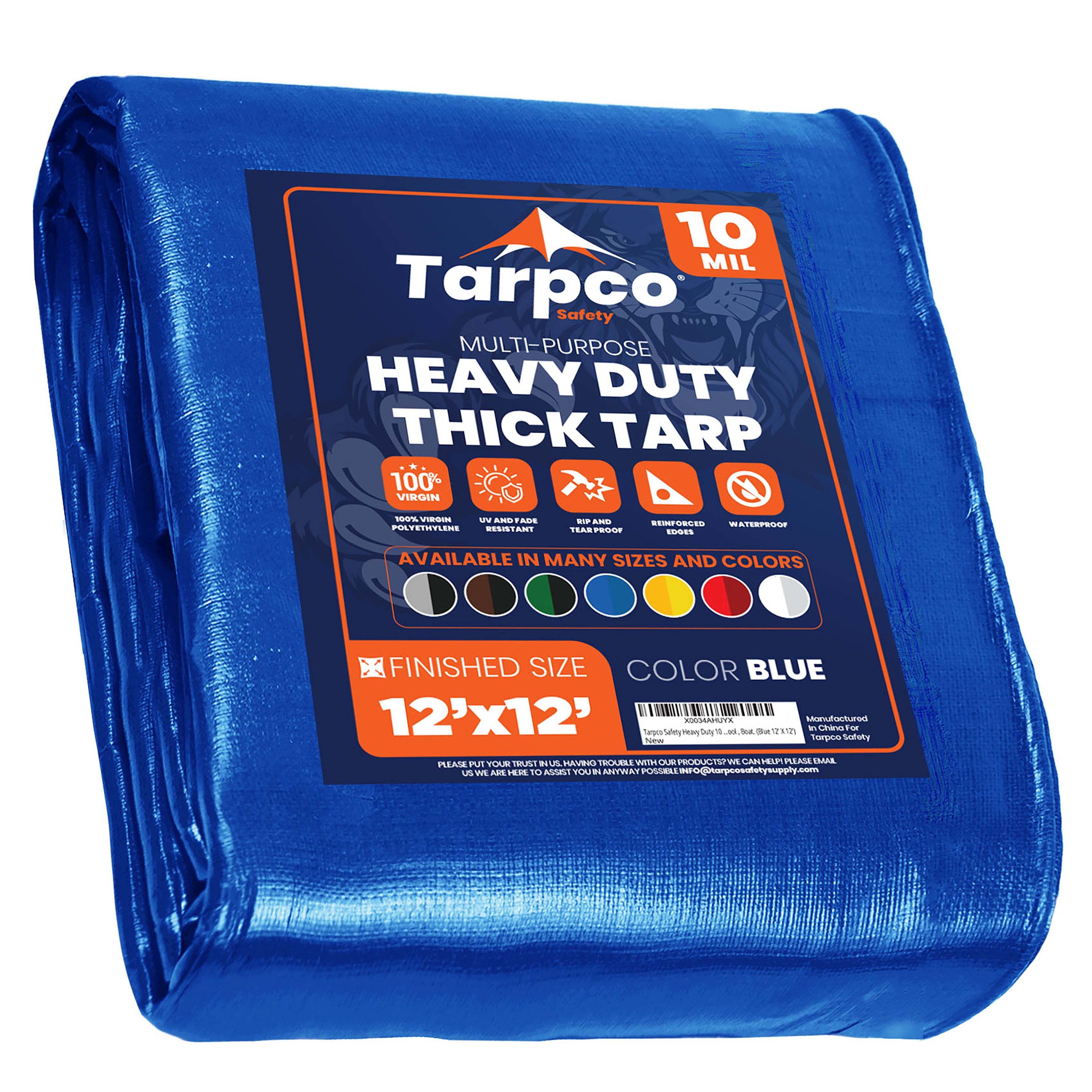 Tarpco Safety TS-155-12X12 12-ft x 12-ft Blue Waterproof Commercial Polyethylene 10-mil Tarp