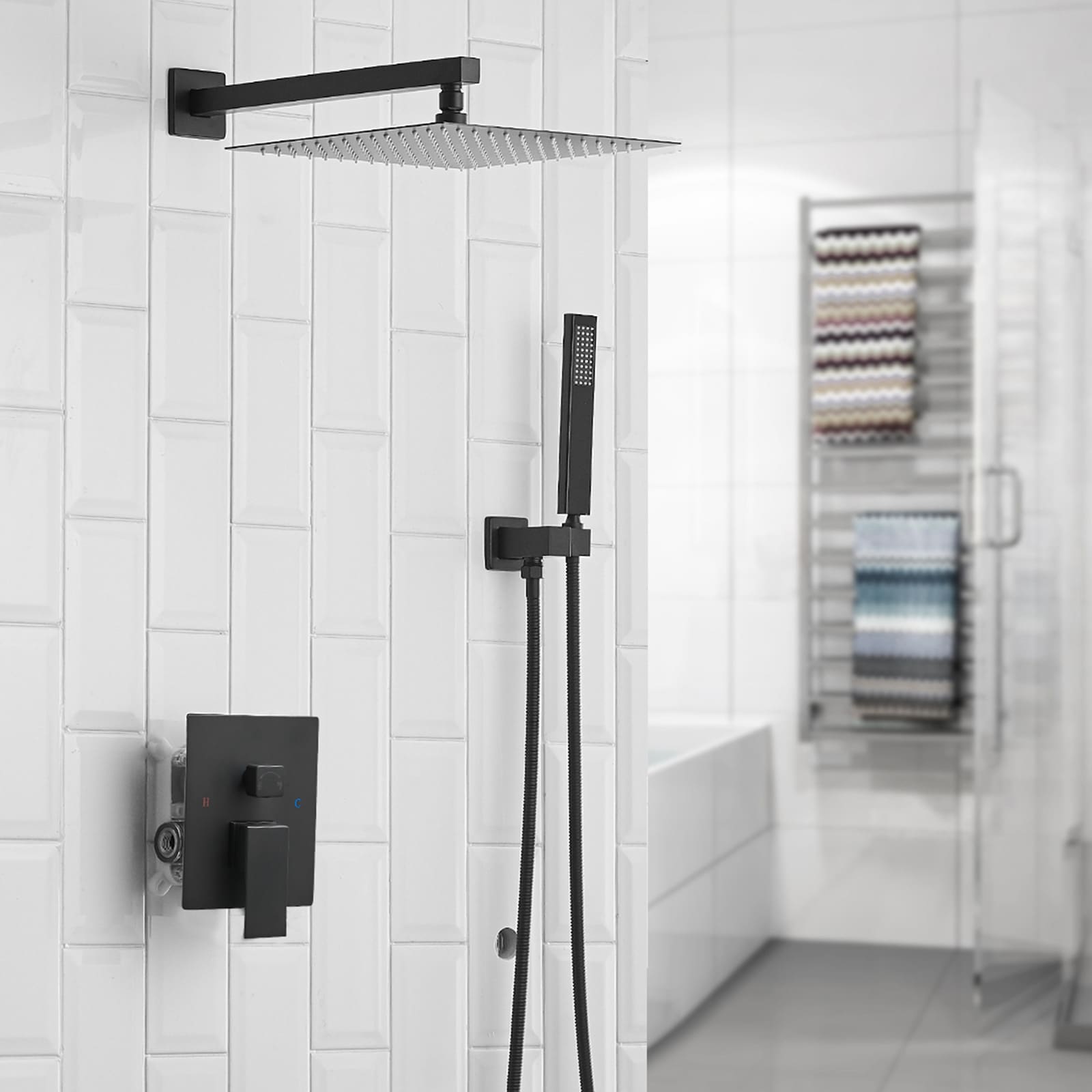 CASAINC Matte Black Dual Head Waterfall Built-In Shower Faucet System ...