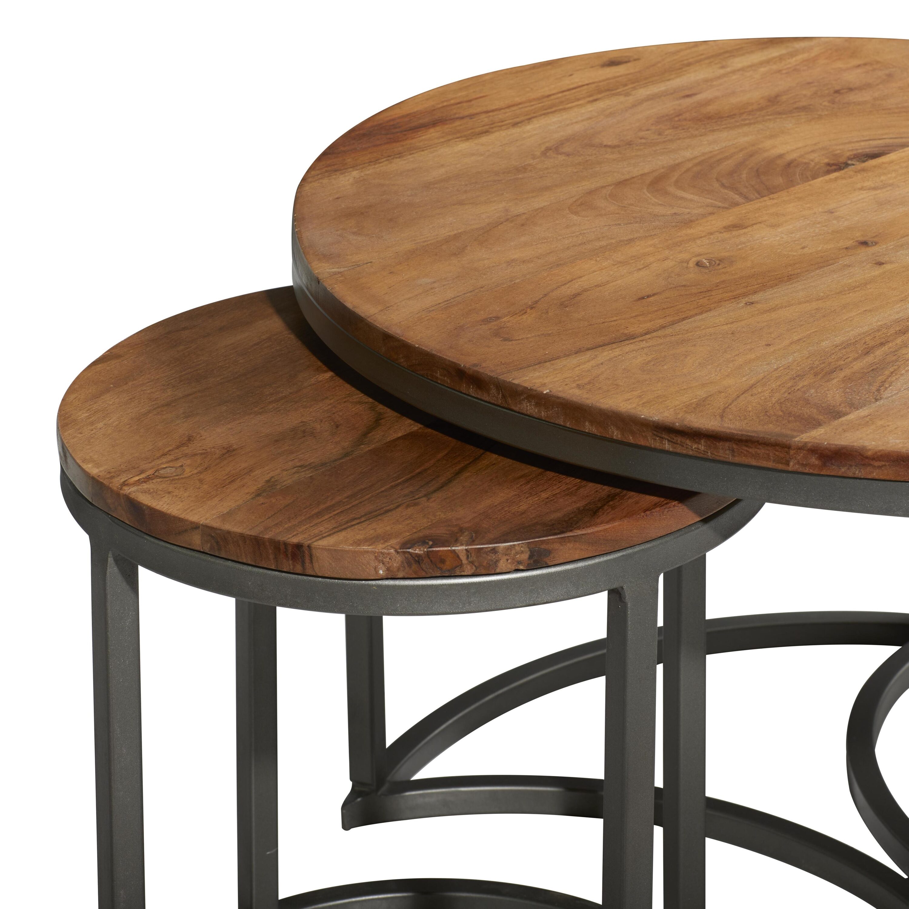 Contemporary Round Wood & Metal Nesting Coffee Table Set