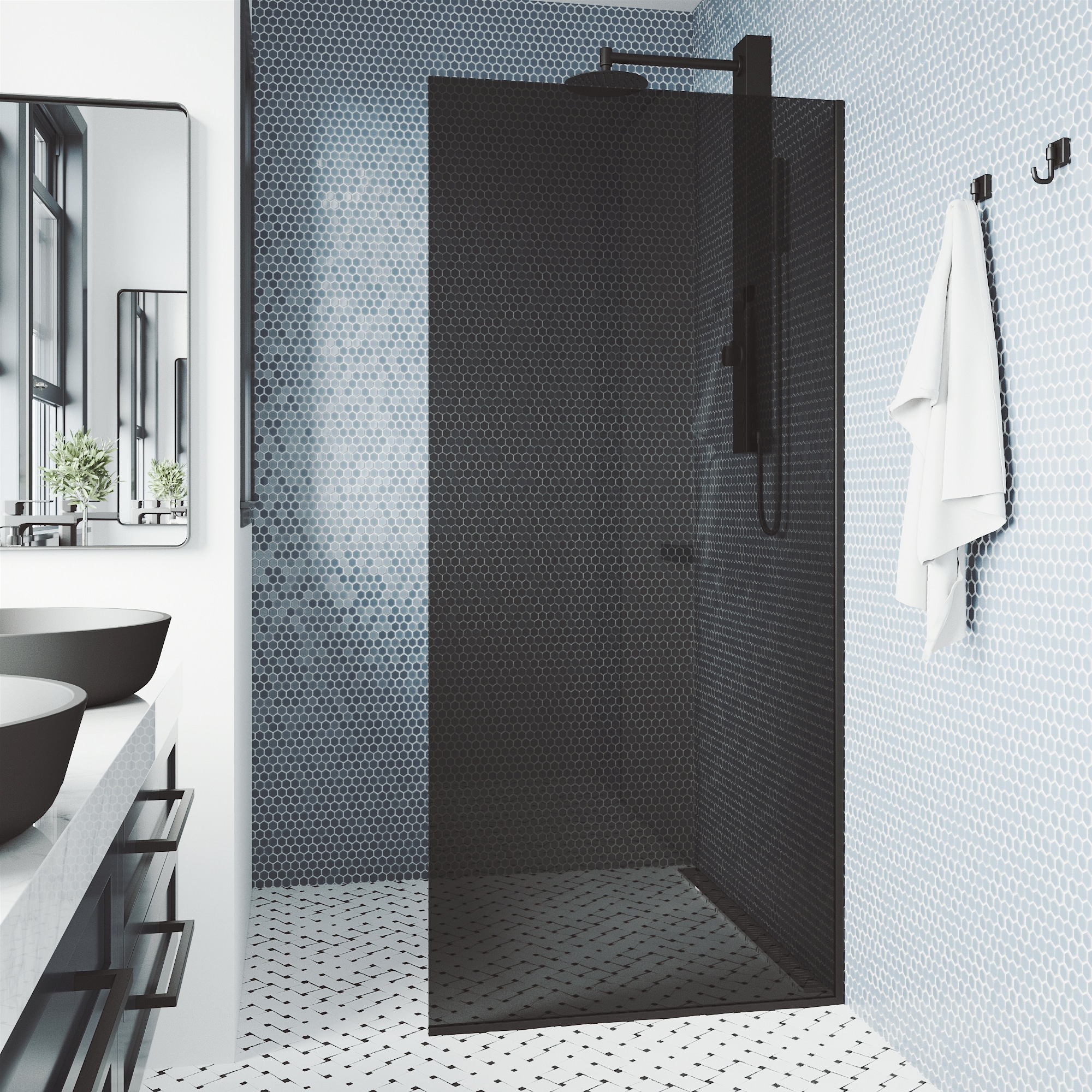 VIGO VG6075MBBLK3474 Zenith Matte Black 34-in W x 74-in H Frameless Fixed Shower Door 3/8-in Thick Smoke Gray Glass