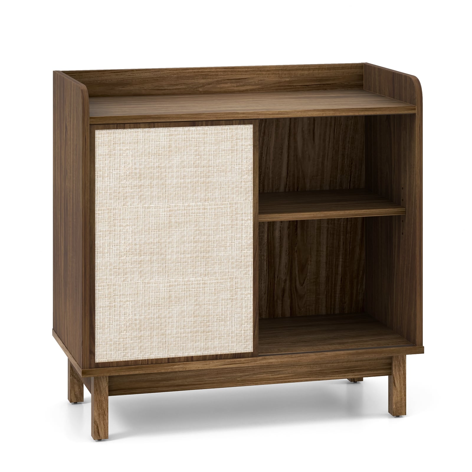 Slickblue D-CO-NW90711VJ Walnut Rattan Buffet Sideboard Cabinet Walnut Engineered Wood MDF PVC Rattan Sliding Door 2 Adjustable Shelves for Dining Living Kitchen