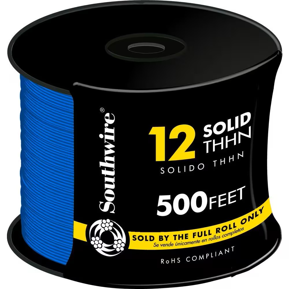 Southwire 500-ft 12 -AWG Blue Solid Copper THHN wire ( By-the-roll )