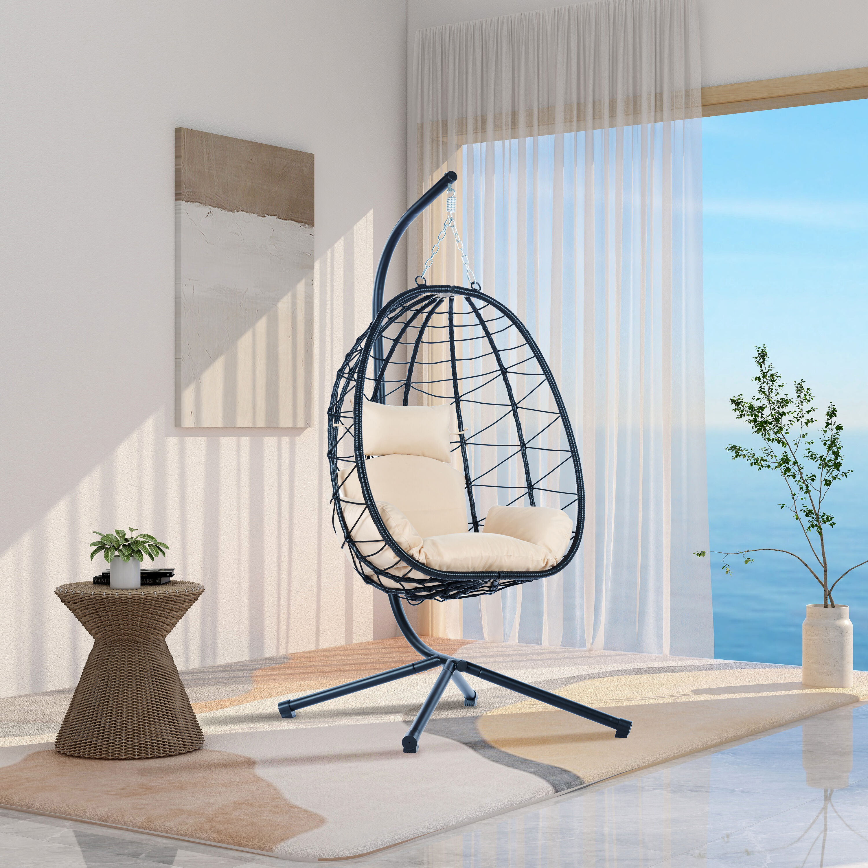 Mondawe Beige Fabric Hammock Chair with Stand in the Hammocks ...