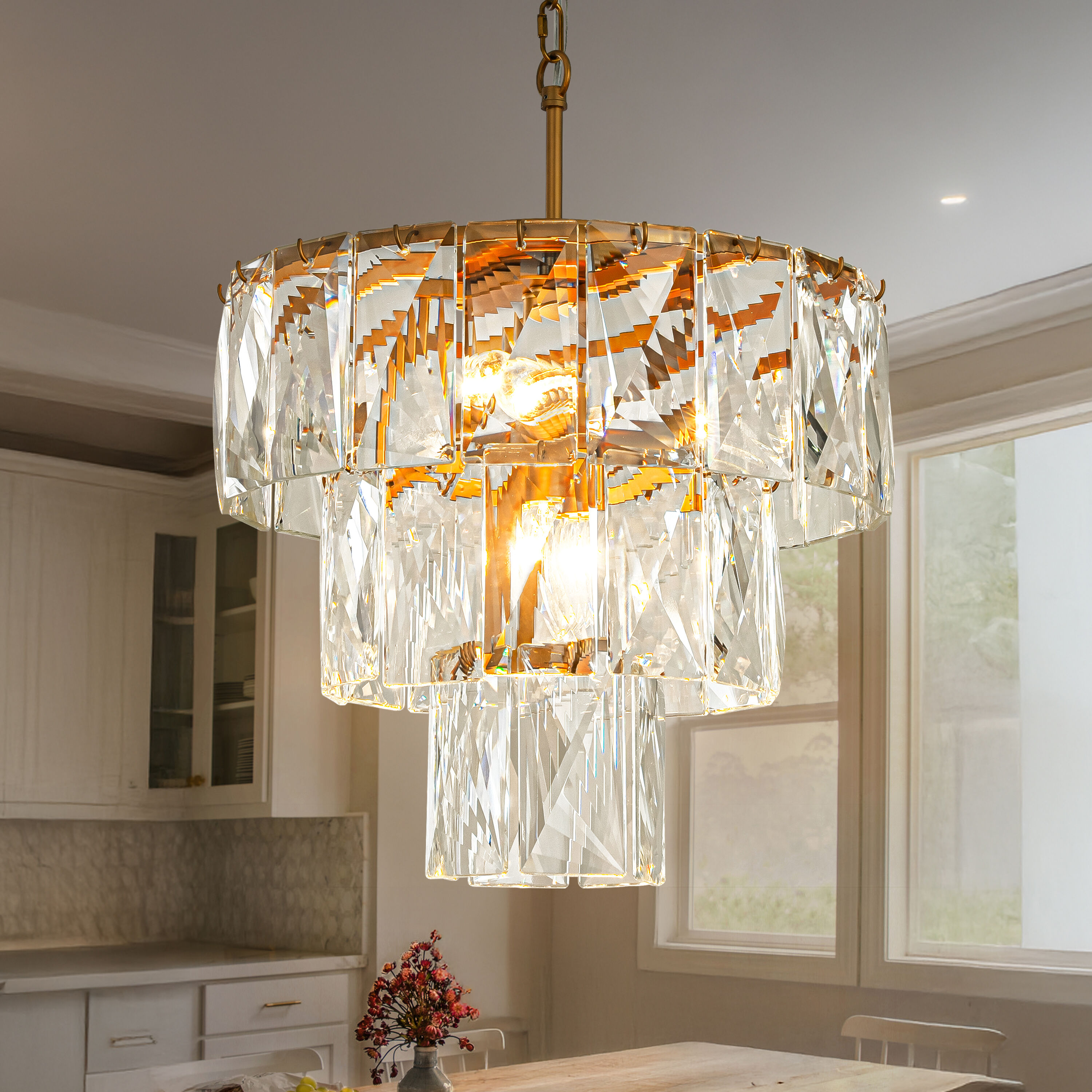 AloaDecor Lighting L7255D45MAB10A 4 -Light Antique Gold Glam Crystal For Use in Bedrooms, Dining Rooms, Foyers, Kitchens, Living Rooms Chandelier