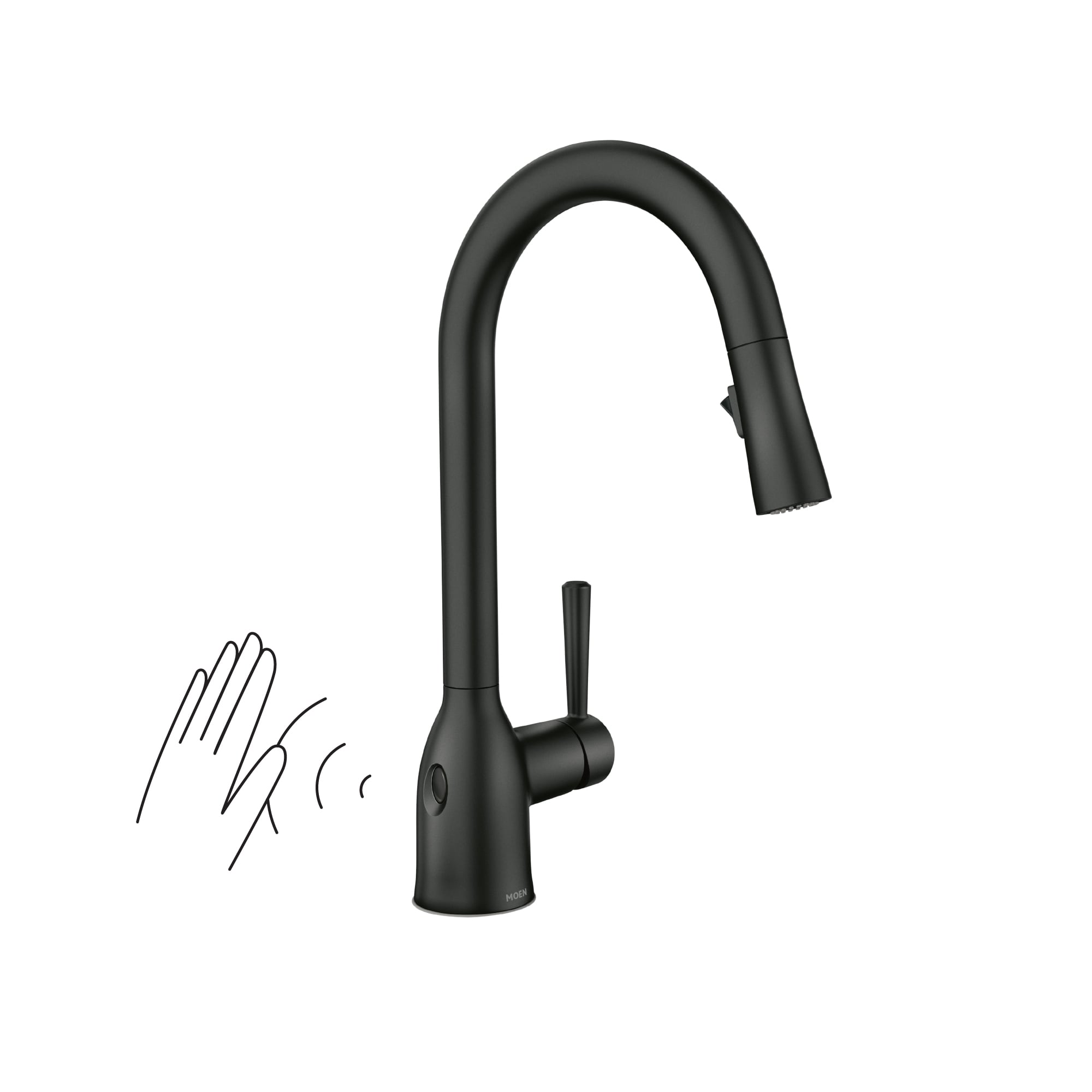 Moen 87233EWBL Adler Matte Black Single Handle Deck-mount Touchless Pull-down Kitchen Faucet with Sprayer ( Deck Plate Included )