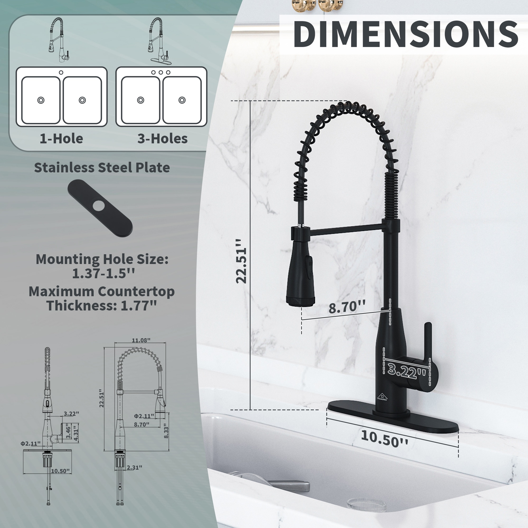 CASAINC CA-D0674-MB Kitchen-Faucets - View #6