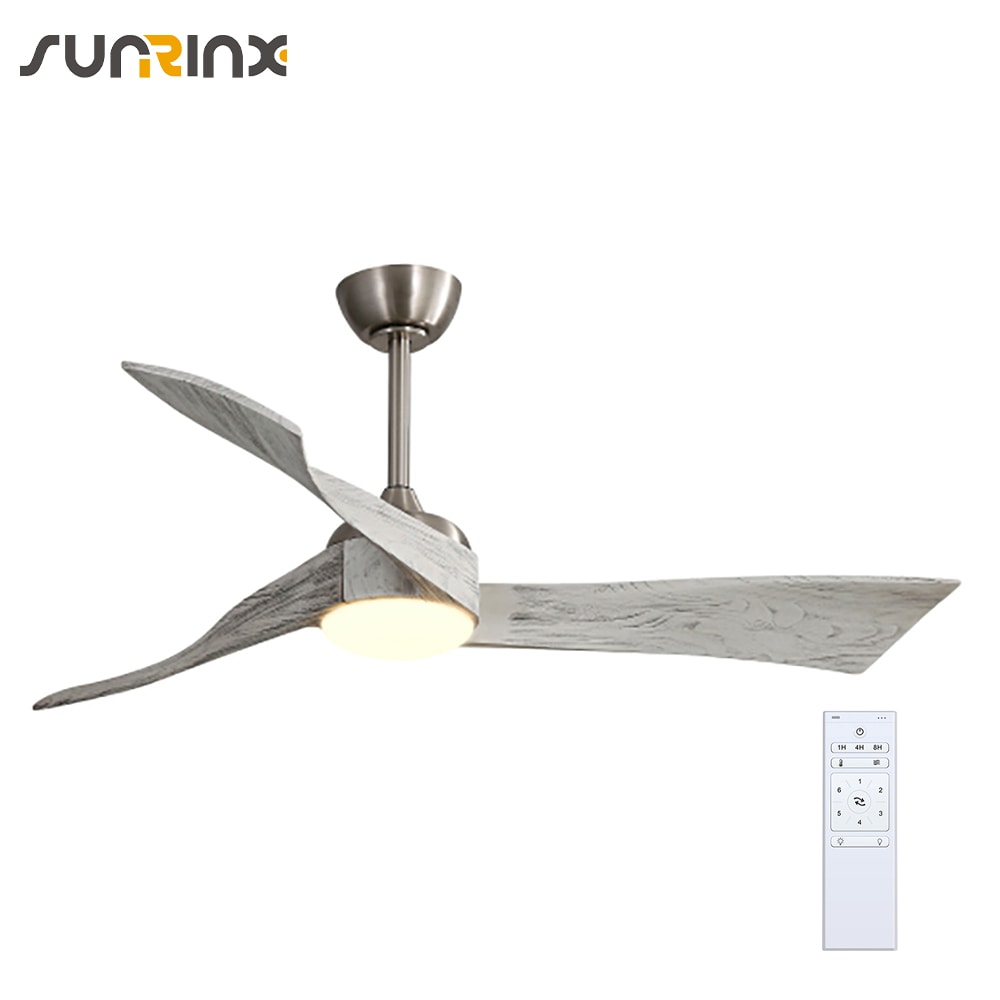 Sunrinx CF-40-DS 52-Inches Brushed Nickel with Mix Gray Blades Integrated LED Fixture Indoor Downrod mount Standard Ceiling Fan With Light and Remote ( 3 -Blade)