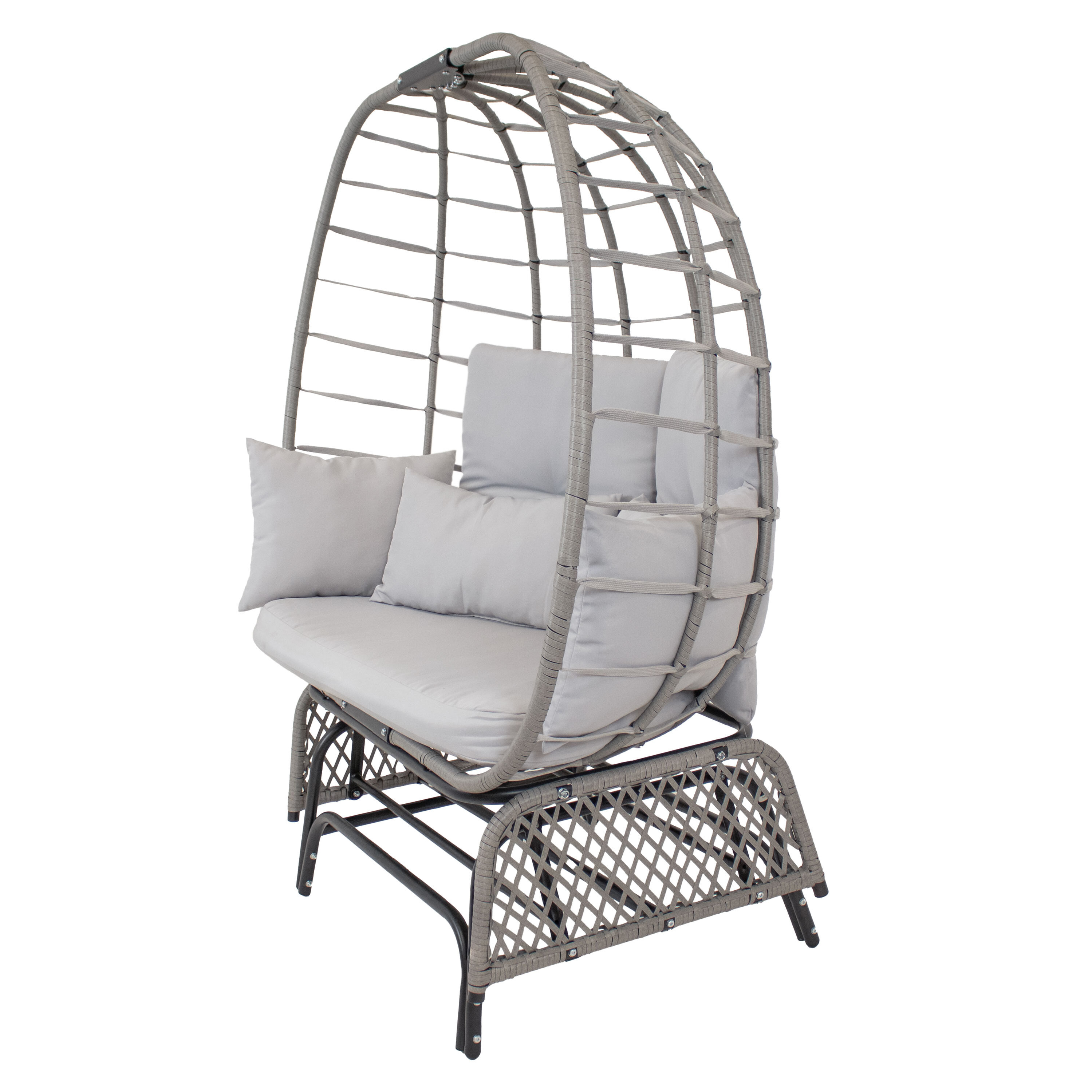 Gray Polyrattan Double Egg Chair Glider with Cushions