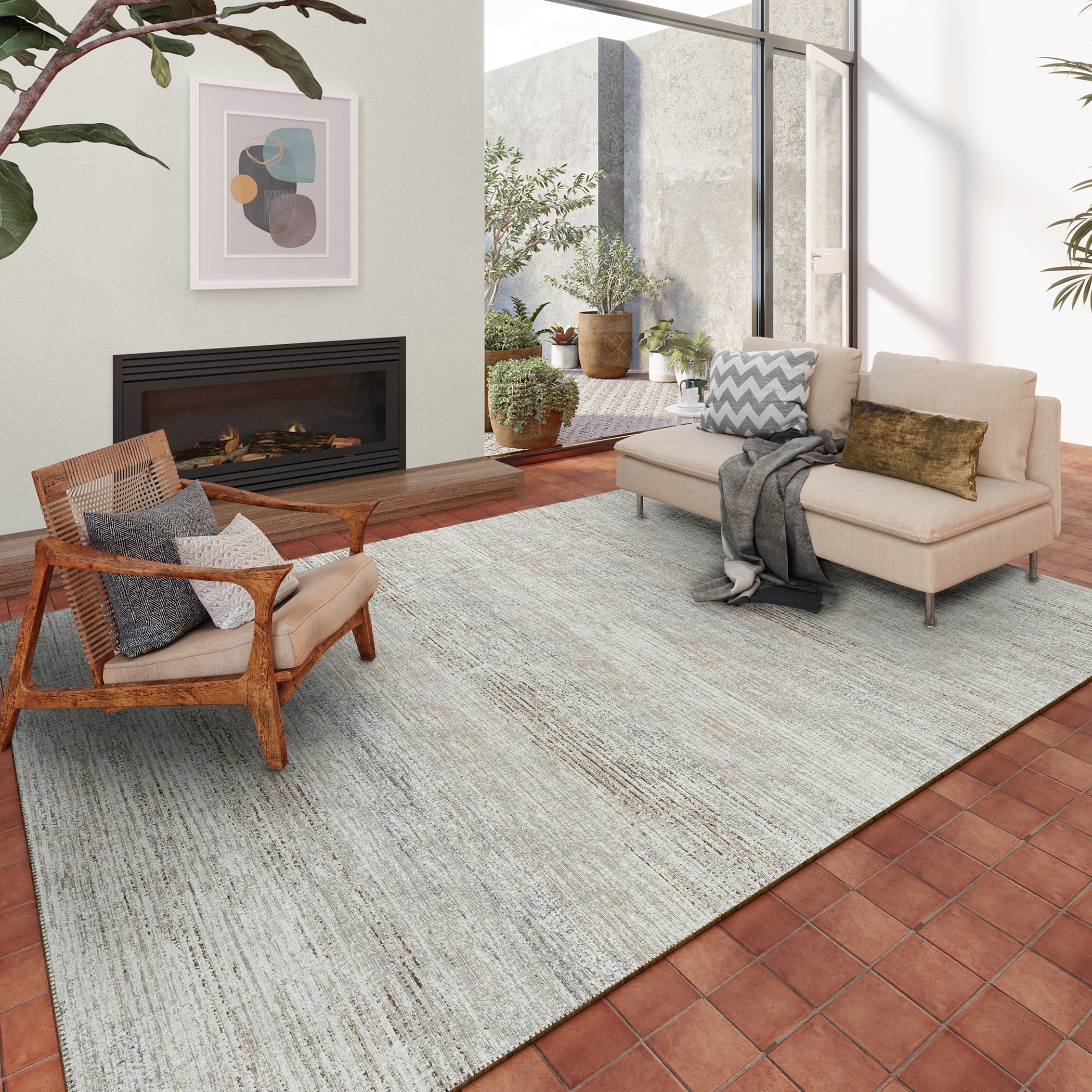 Beige Flat Woven Chenille 10' x 14' Area Rug