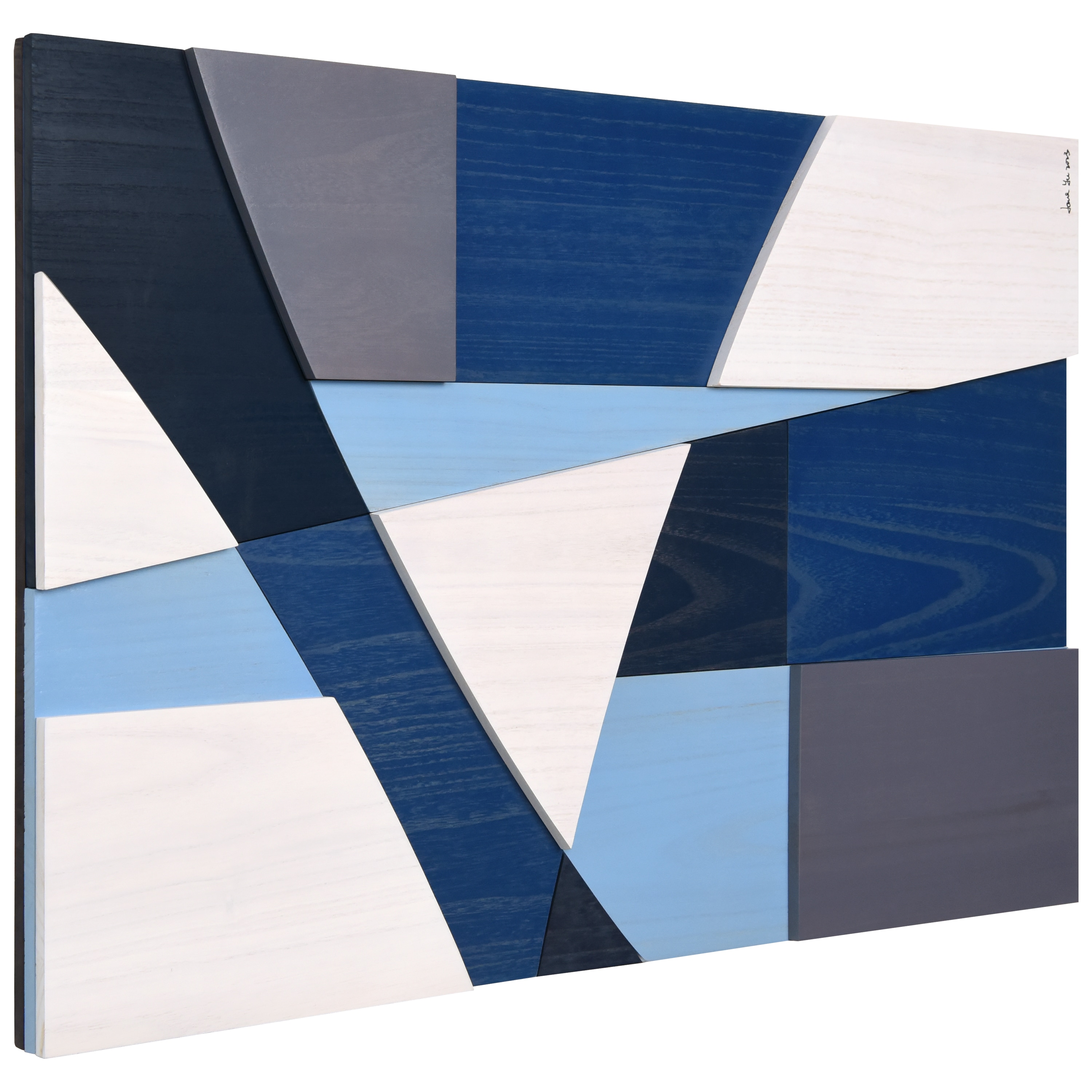 36 in. x 24 in. Blue and Gray Abstract Wood Wall Art