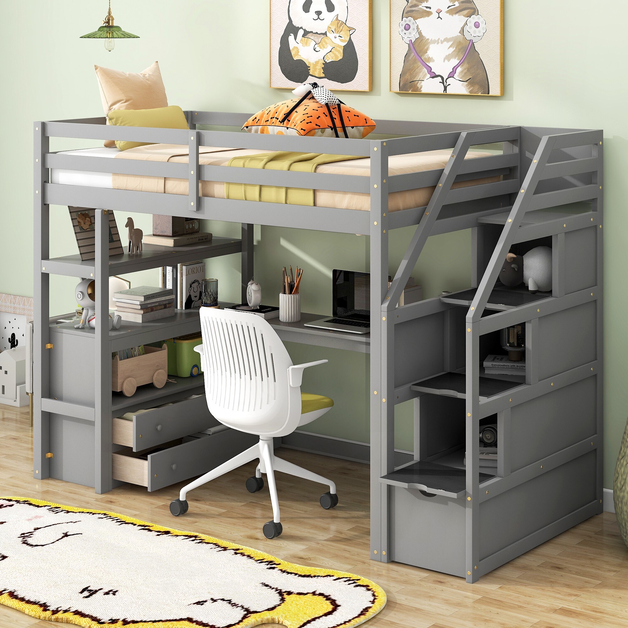 Yiekholo LL-1352AAE Gray Twin loft Bunk Bed