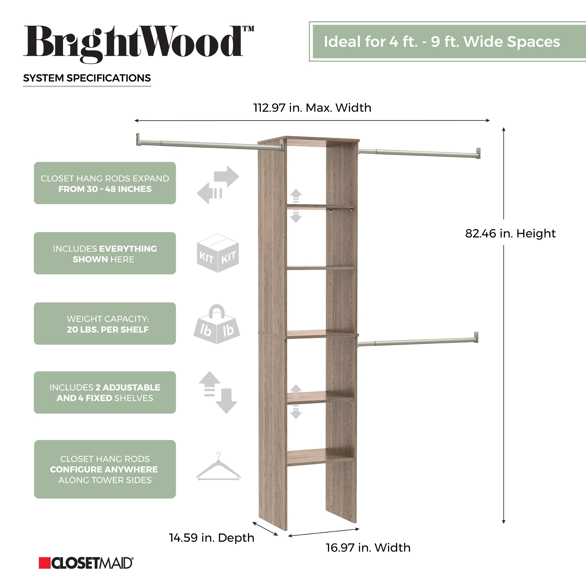 ClosetMaid BrightWood 4-ft To 9-ft W X 6.85-ft H Latte Solid Shelving ...