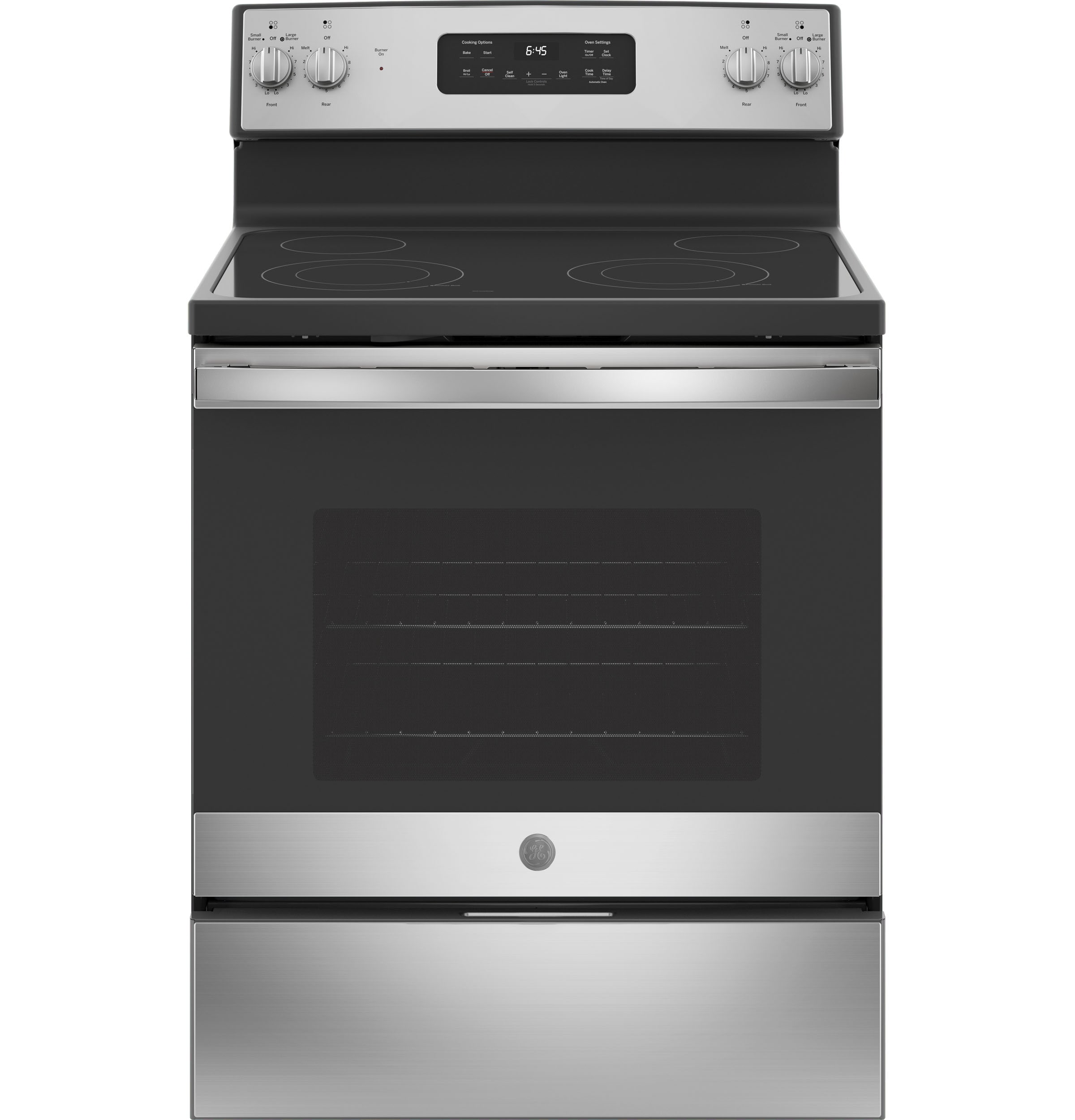 GE 30-in Glass Top 4 Elements 5.3-cu ft Self-Cleaning Slide-in Electric  Range (Stainless Steel) in the Single Oven Electric Ranges department at