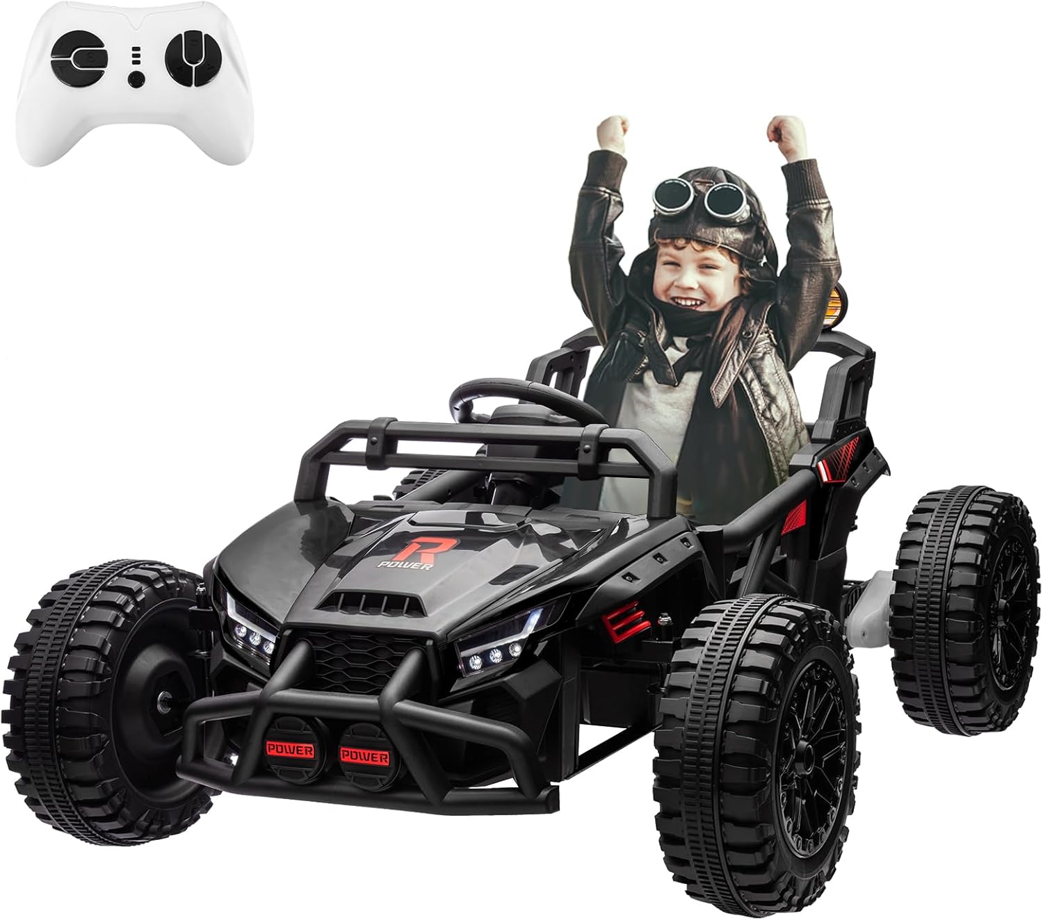 Qeetex LHF-TC-WQ591148 24V Electric Car for Kids 3-8 with Remote Control Battery Powered Ride On Truck Kids Electric Toy Car with LED Lights Bluetooth MP3 4 Wheeler Vehicle for Toddlers to Drive Black