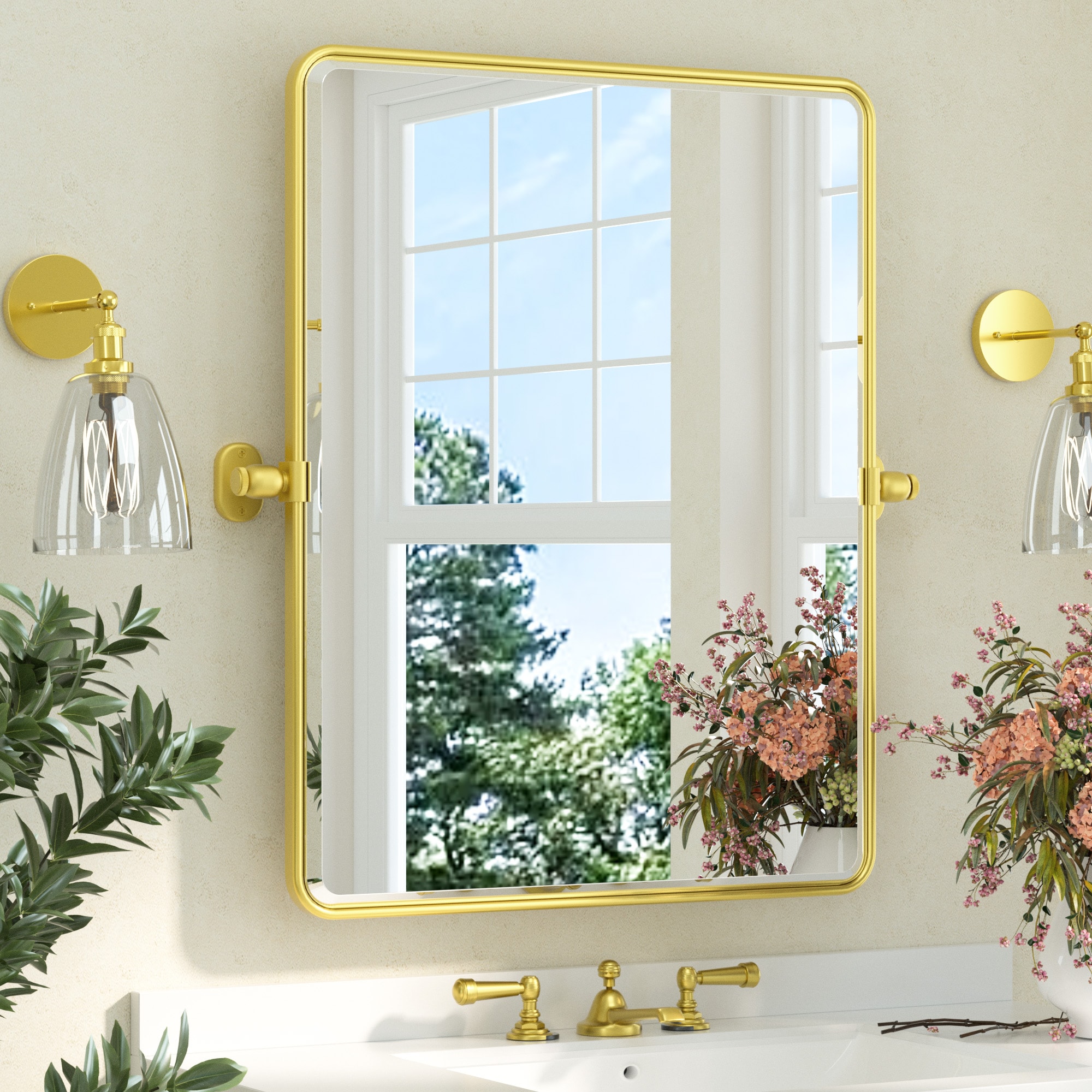 Keonjinn 24-in W x 30-in H Rectangle Gold Framed Wall Mirror