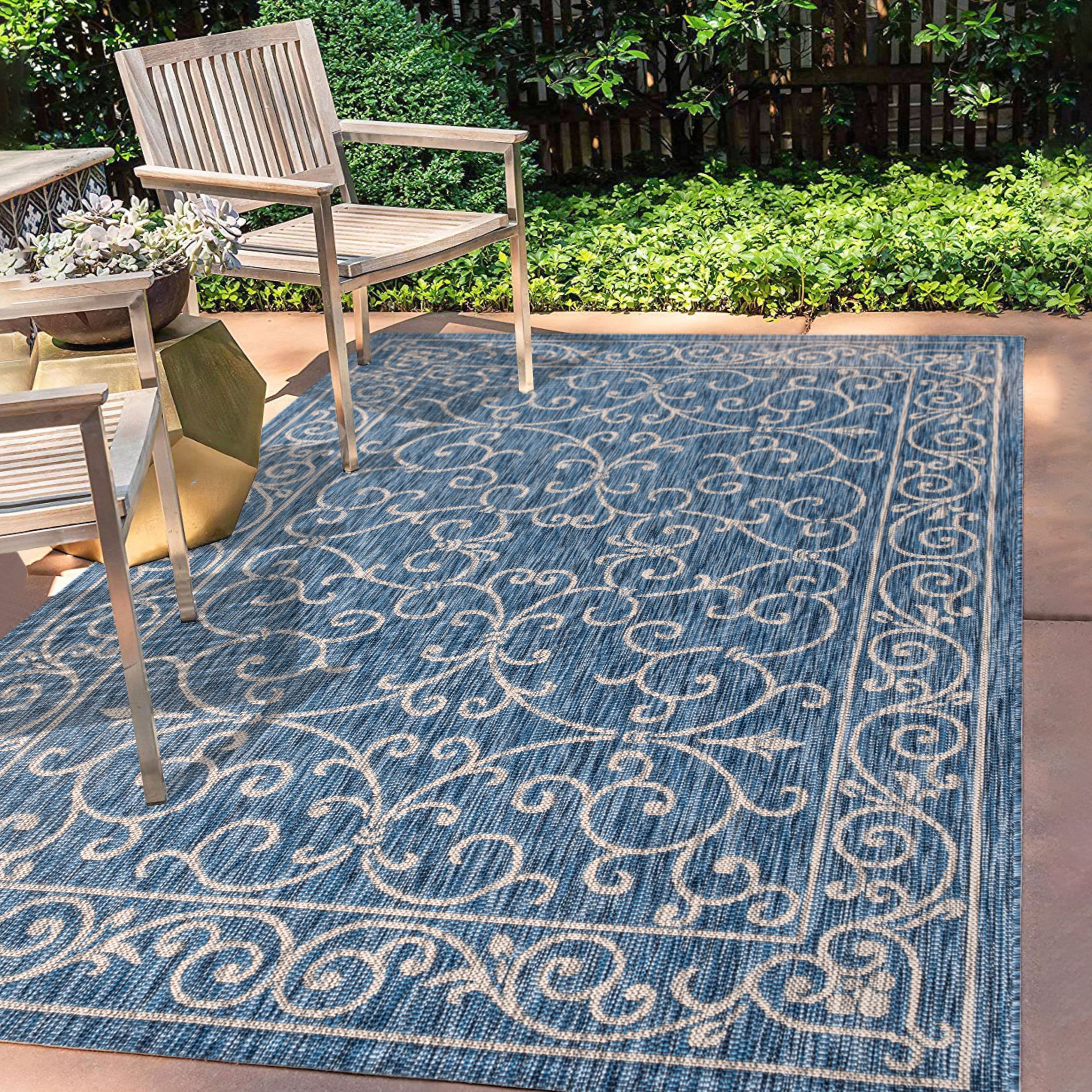 JONATHAN Y Santa Monica 3 X 5 (ft) Navy/Gray Indoor/Outdoor Border Coastal  Area Rug