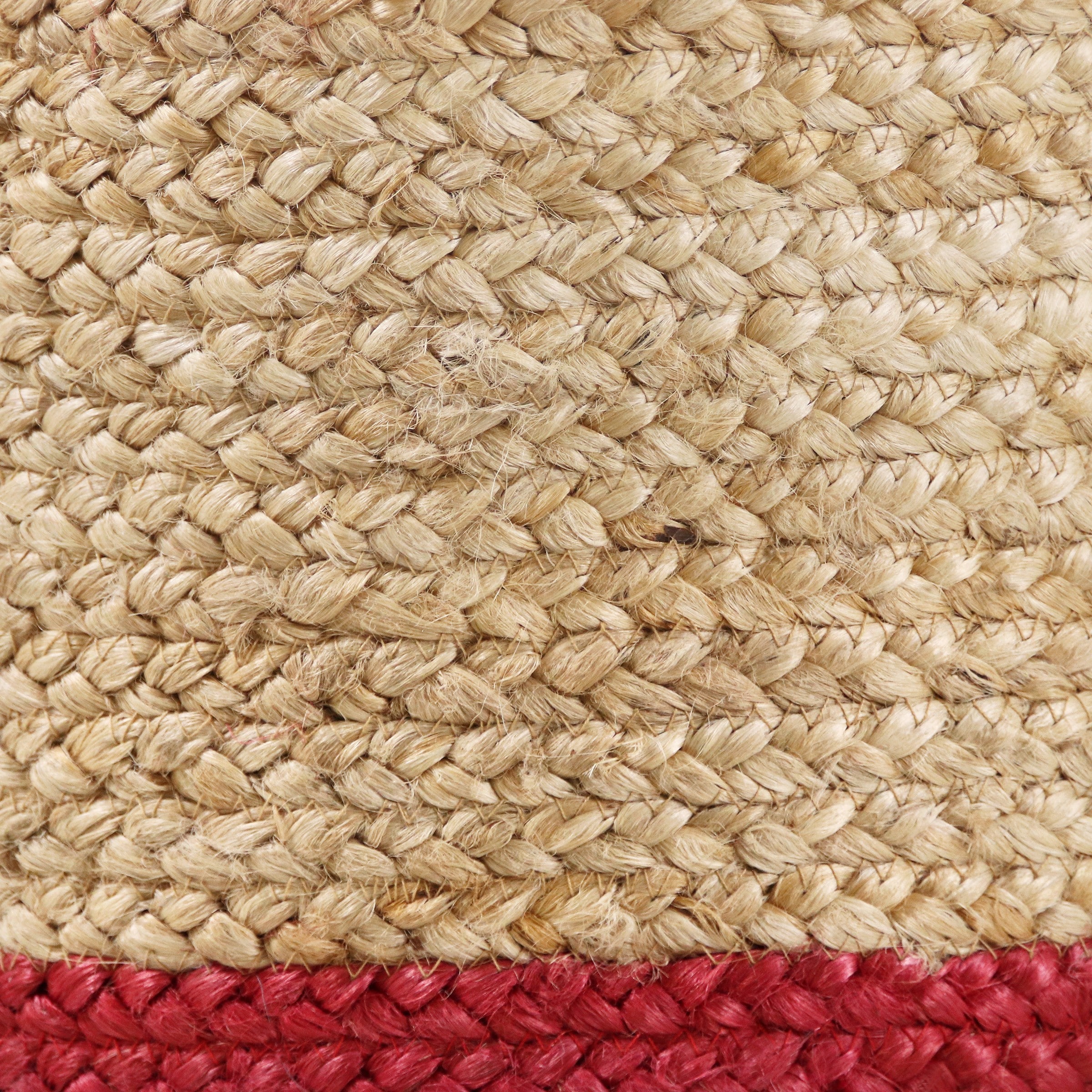 Handwoven Round Tan and Red Jute Storage Basket with Handles