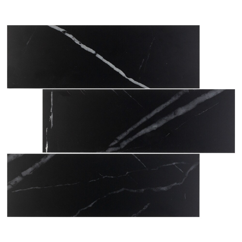 Peel&Stick Tile Fieldstone Black 4-in x 12-in Matte PVC Linear Marble Look Wall Tile (0.968-sq. ft/ Piece)