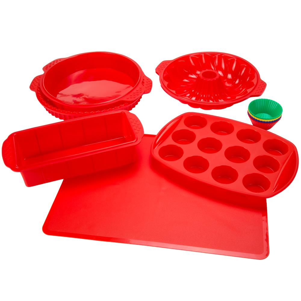 4 Piece Nonstick Silicone Baking Molds Set, Round, Square and Rectangular Cake  Mold Pan, Red, Pack - Food 4 Less