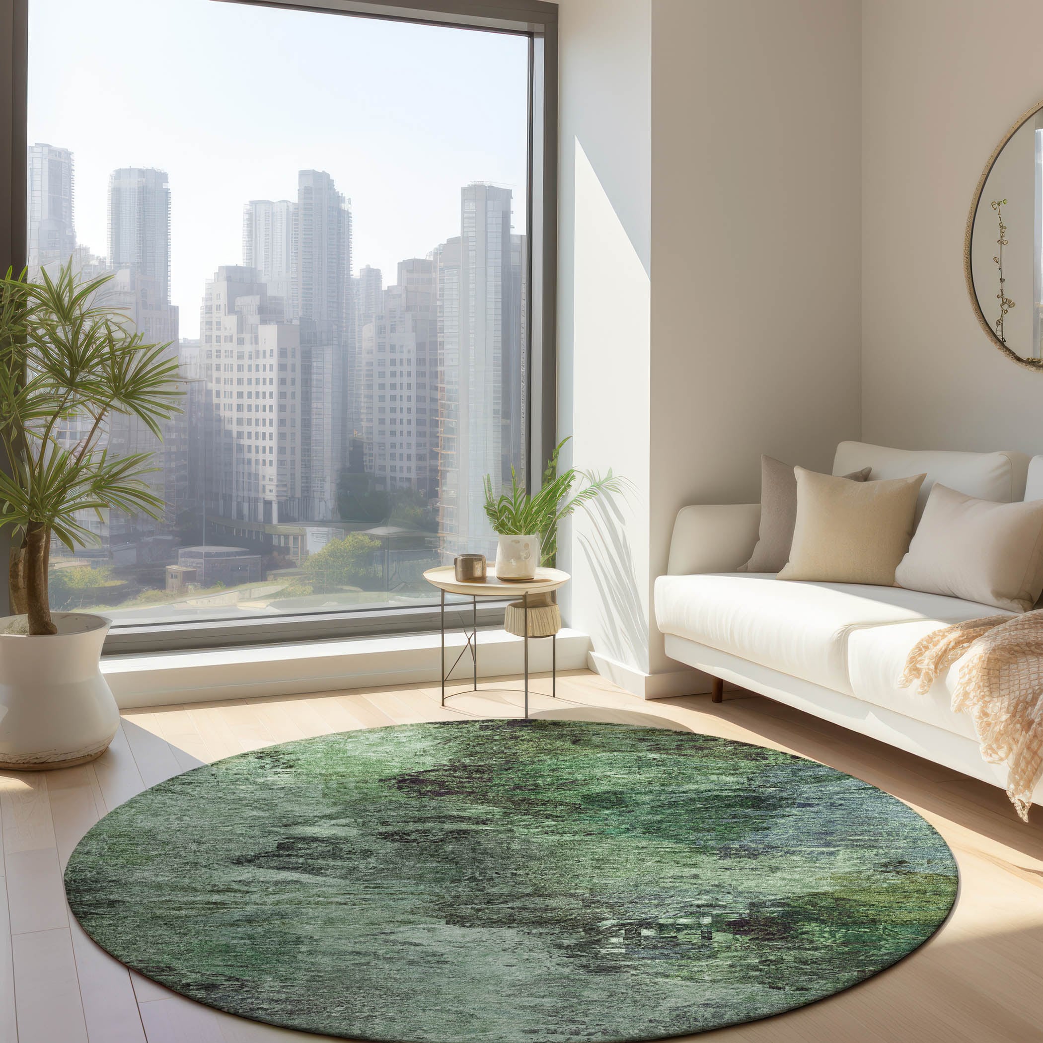 Addison Rugs ACN592GE8RO Chantille ACN592GE 8 x 8 (ft) Polyester Green Round Indoor/Outdoor Abstract Machine washable Area rug