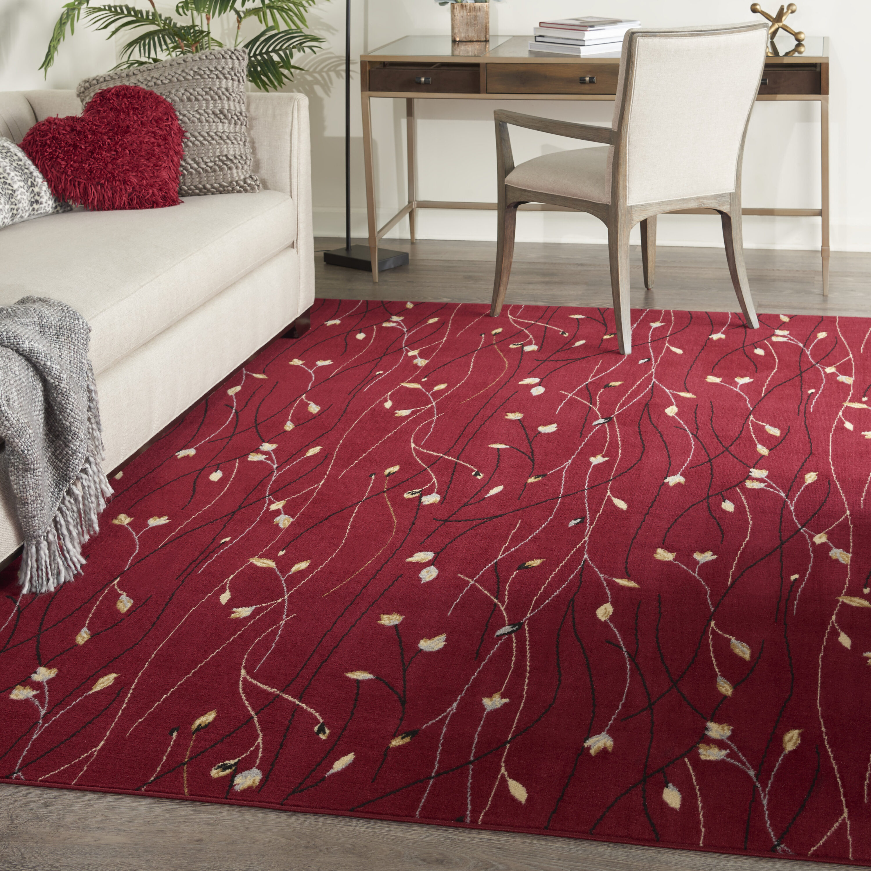 Nourison Home 099446810380 7 x 10 (ft) Loomed Red Rectangular Indoor Floral/Botanical Area rug