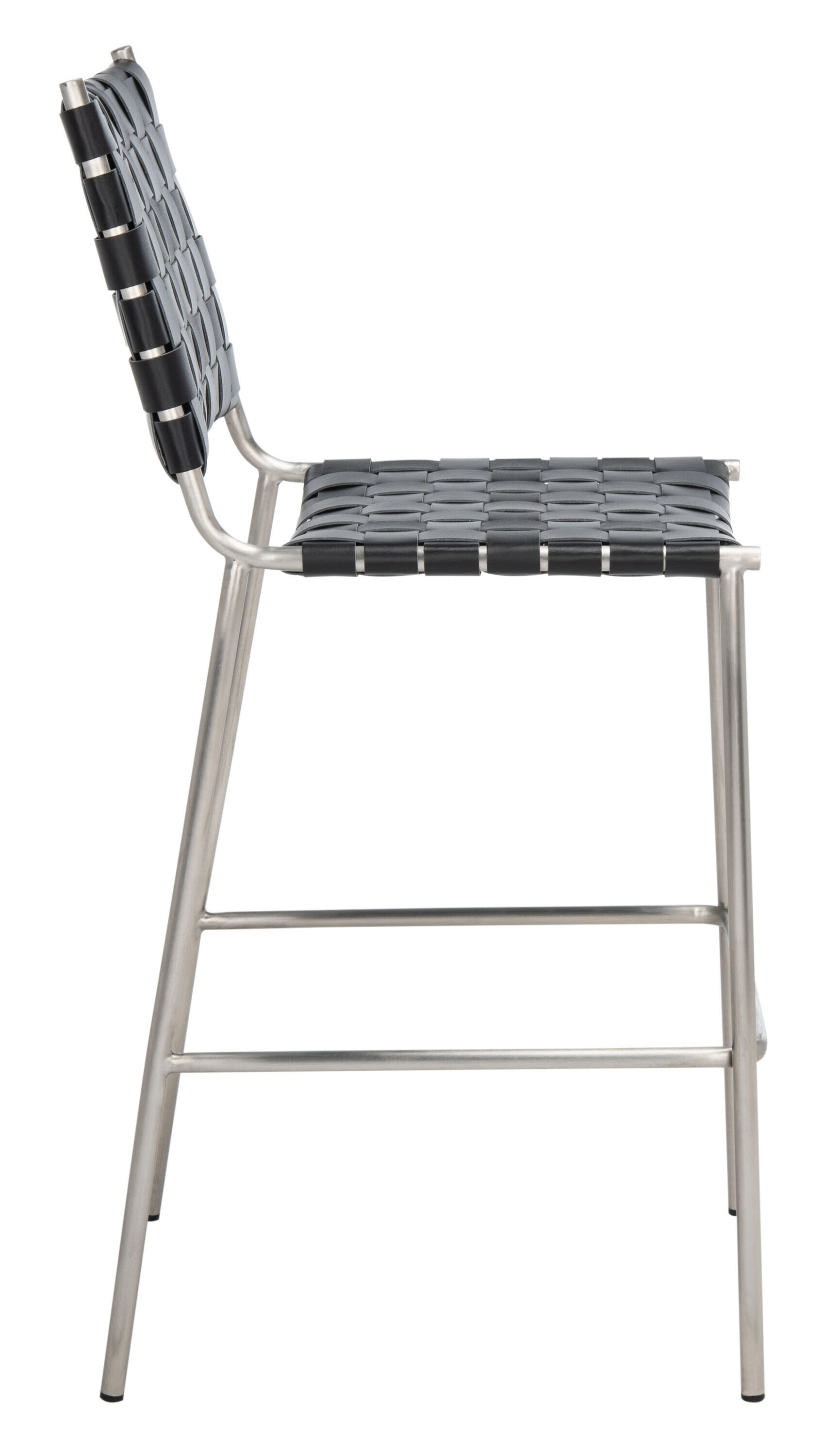 Saddle Style Black Leather Counter Stool with Silver Metal Base