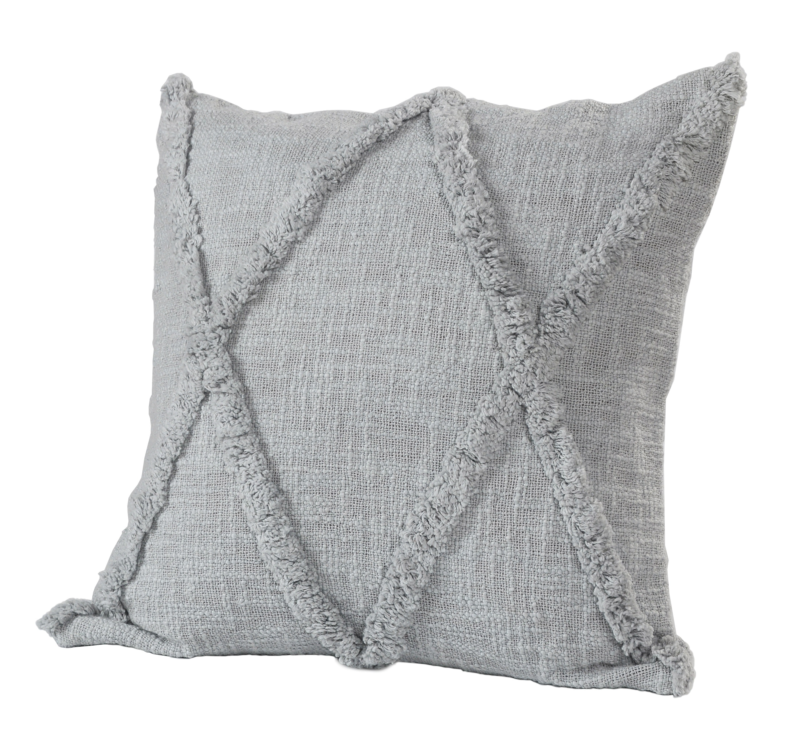 Gray Diamond Tufted Cotton Square Throw Pillow, 18"