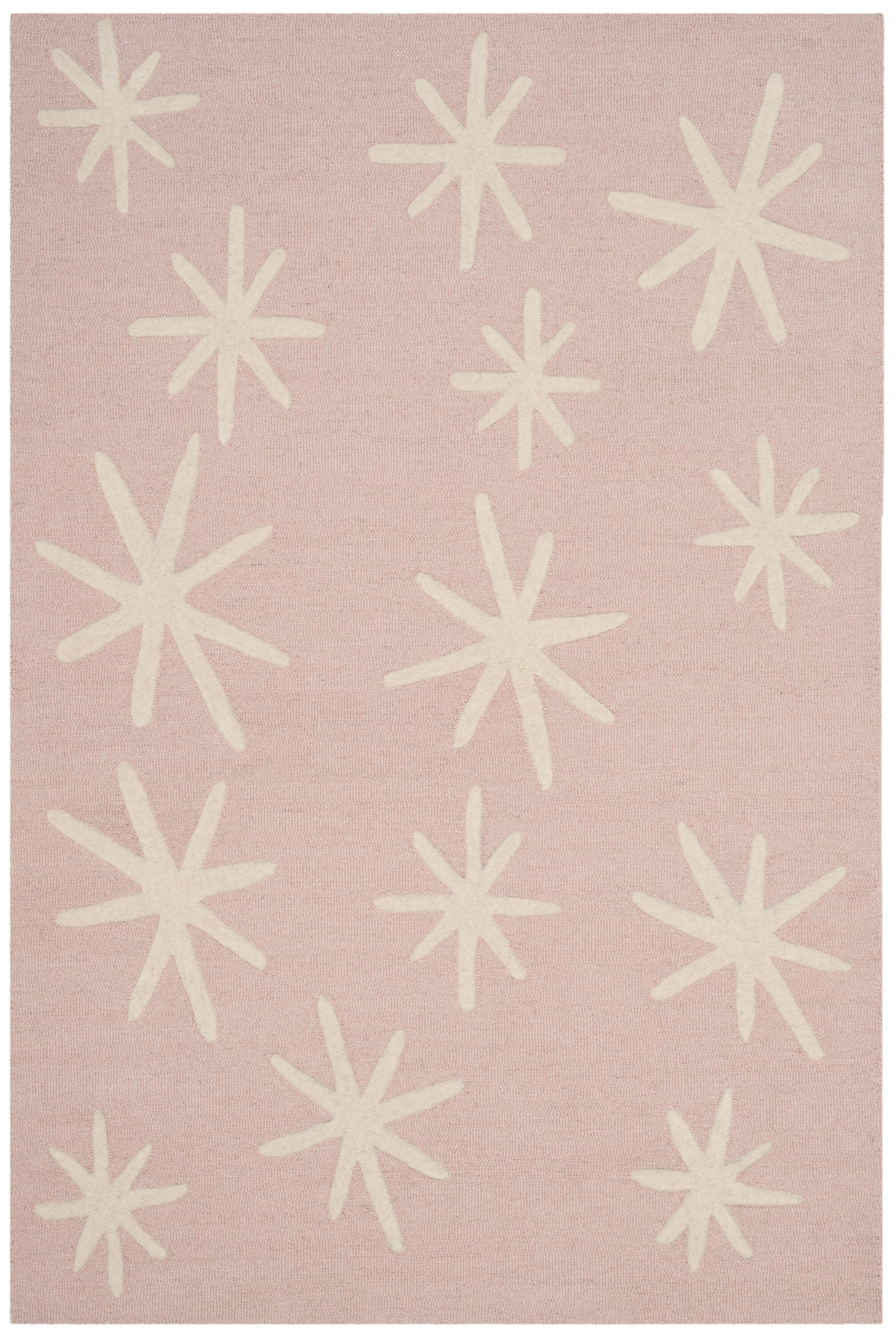 Ivory and Pink Hand-Tufted Wool Kids Rug 4' x 6'