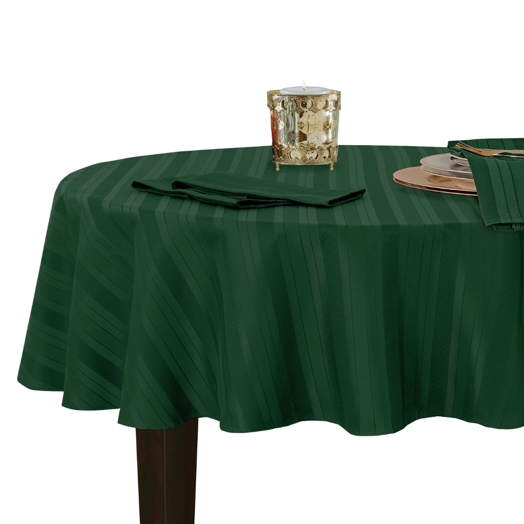 Elrene Home Fashions 026865952100 Denley Stripe Jacquard 70" Round Indoor Hunter Table Cover for 60-in round