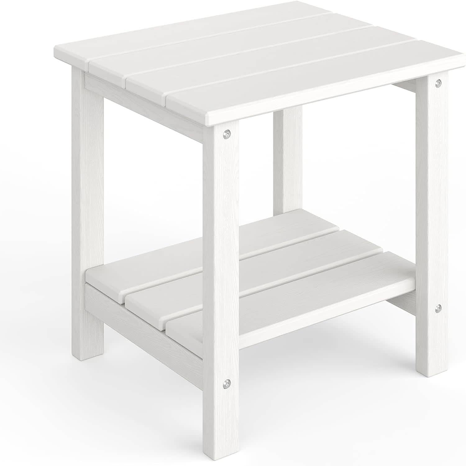 Qeetex LSHQQPPG-339TEEVA Outdoor Side Table 18 X 15 Inch Hdpe 2-Tier Patio Side Tables For Outside For Patio Pool Deck Indoor Backyard White