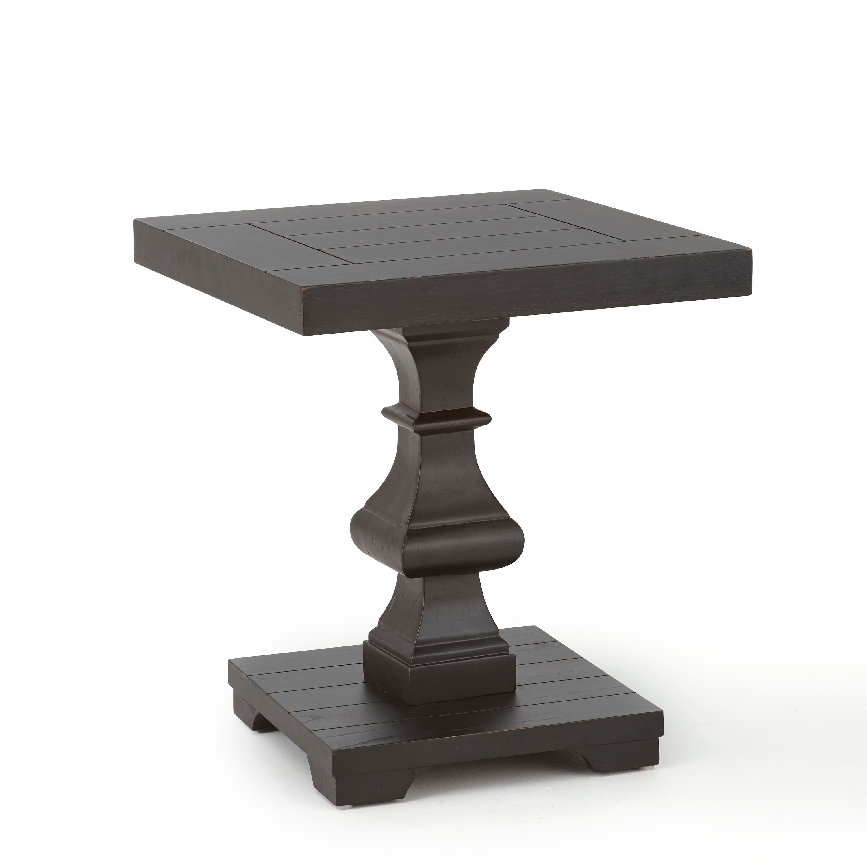 Dory Black Solid Wood Square End Table with Pedestal Base