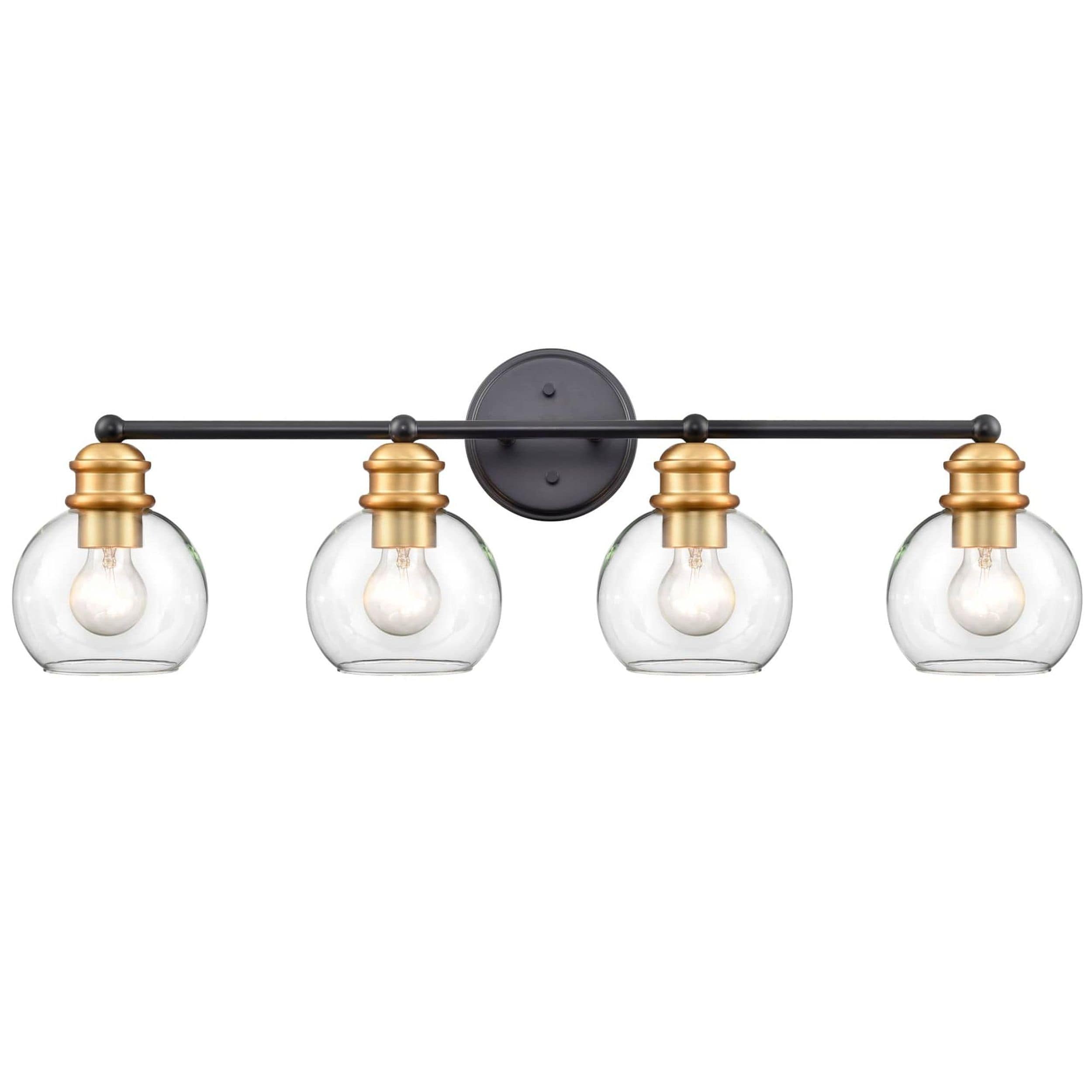 Claxy JK-B3209-4BU-BK Glass Light 31.7-in 4 -Light Polished Black Industrial Vanity light