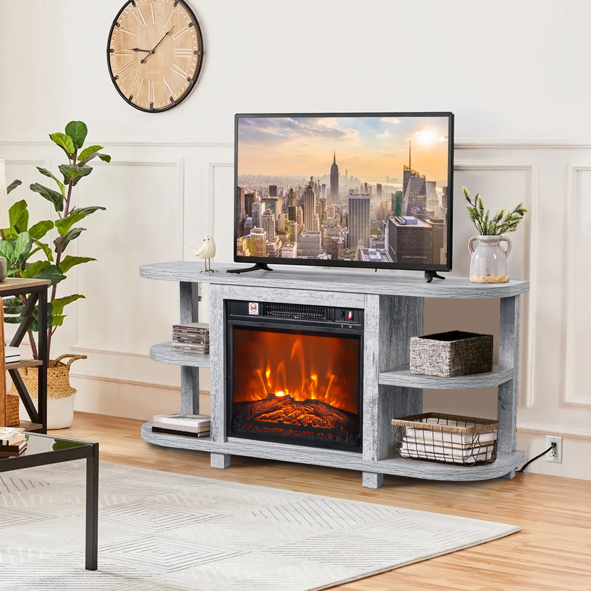 IHOMEadore 48-in W Gray TV Stand with LED Corner or Flat Wall