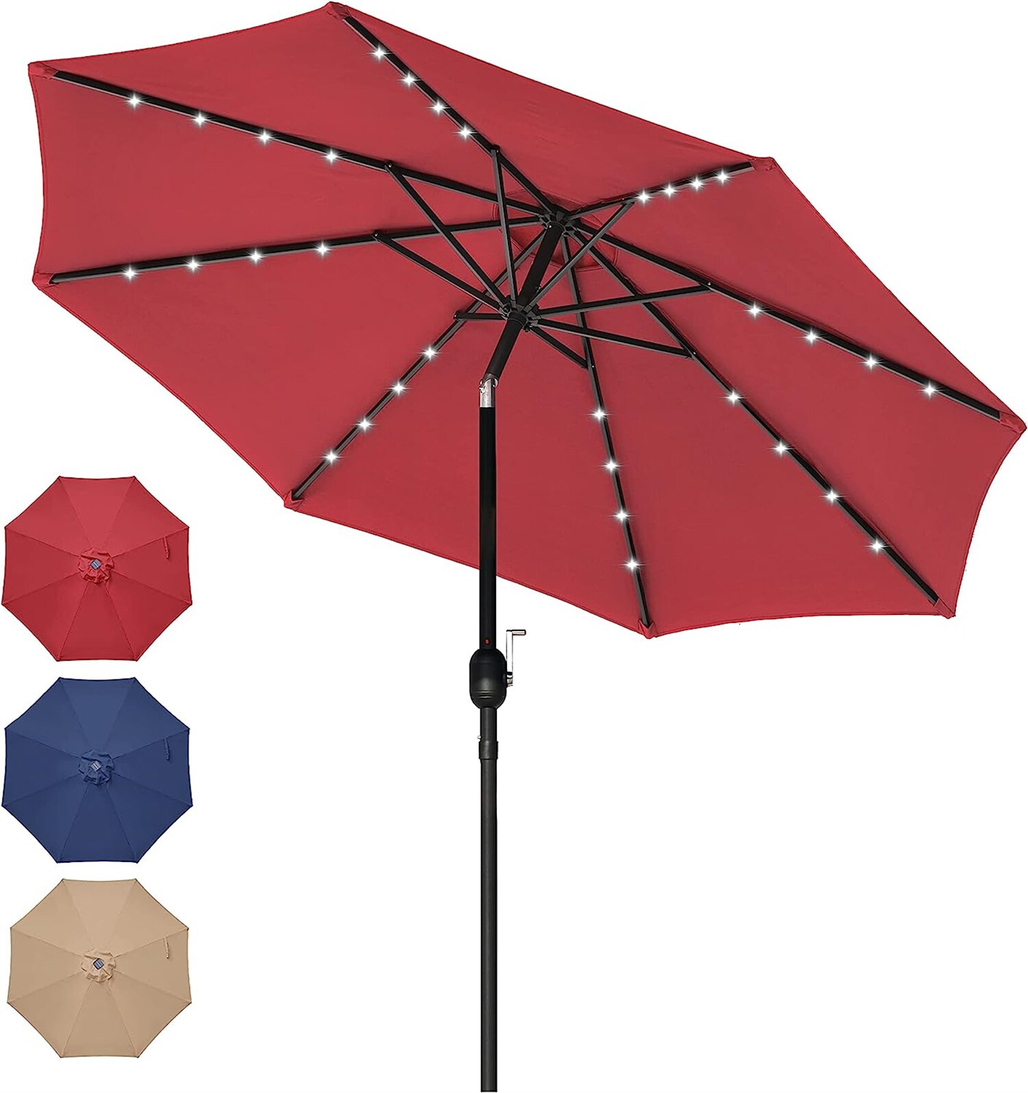 Afoxsos LSSA11-4OT007 9-ft Steel Market Patio Umbrella with Lights